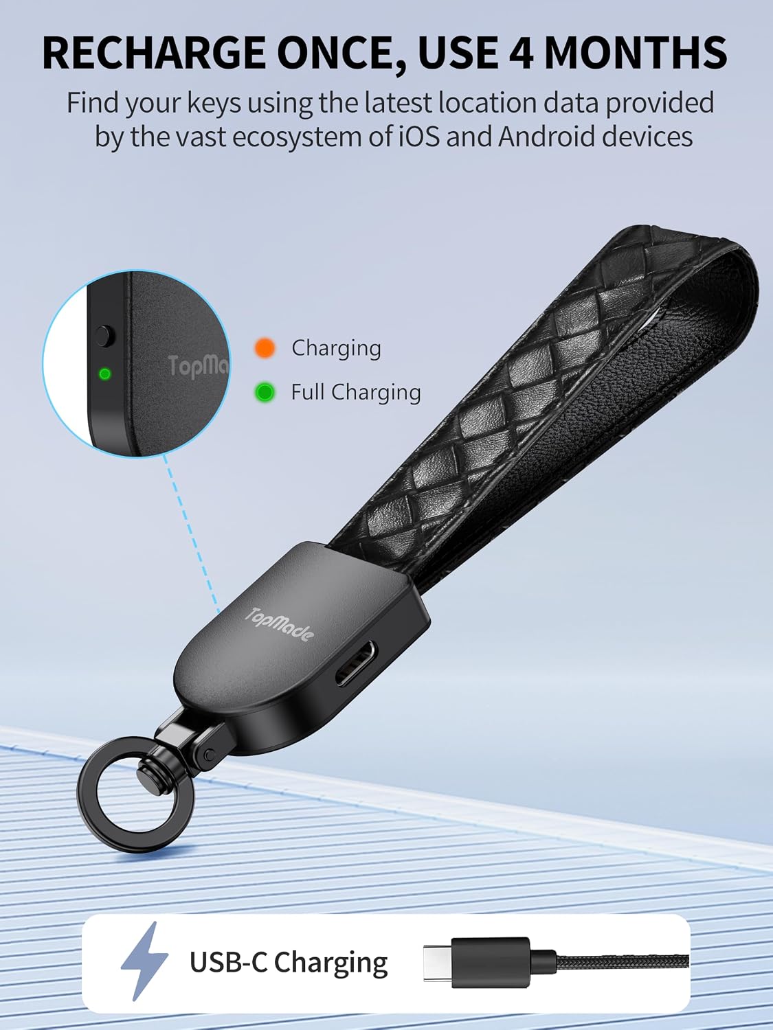 LLAVERO LOCALIZADOR TOPMADE SMART KEYCHAIN TRACKER NEGRO Y CARBONO - 5