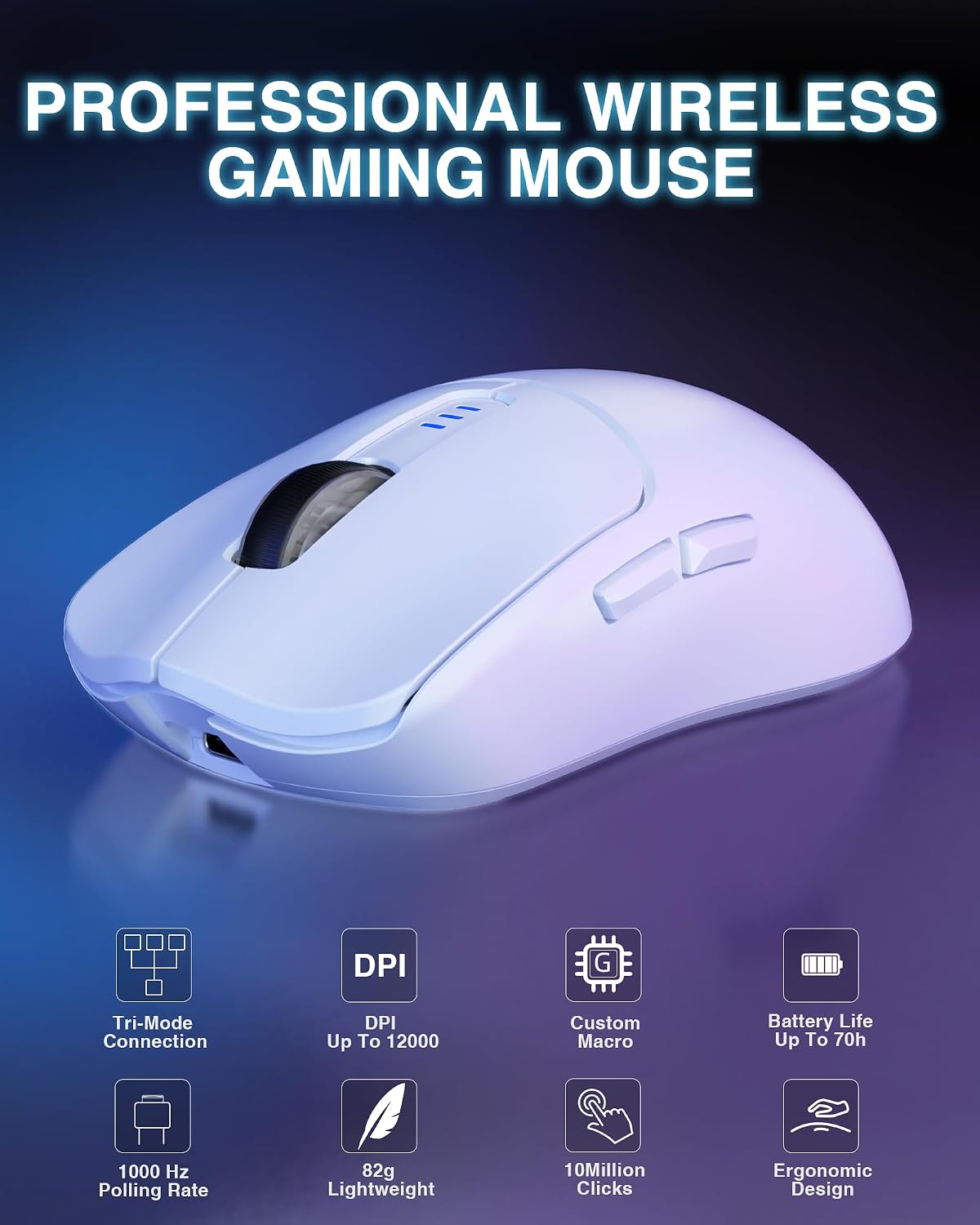 MOUSE GAMER AULA SC580 INALÁMBRICO TRI-MODO BLANCO 12000 DPI - 2