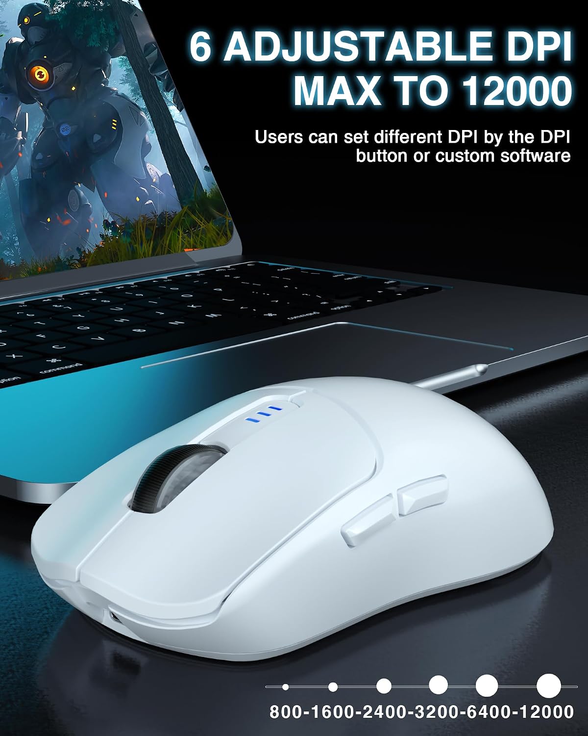 MOUSE GAMER AULA SC580 INALÁMBRICO TRI-MODO BLANCO 12000 DPI - 4