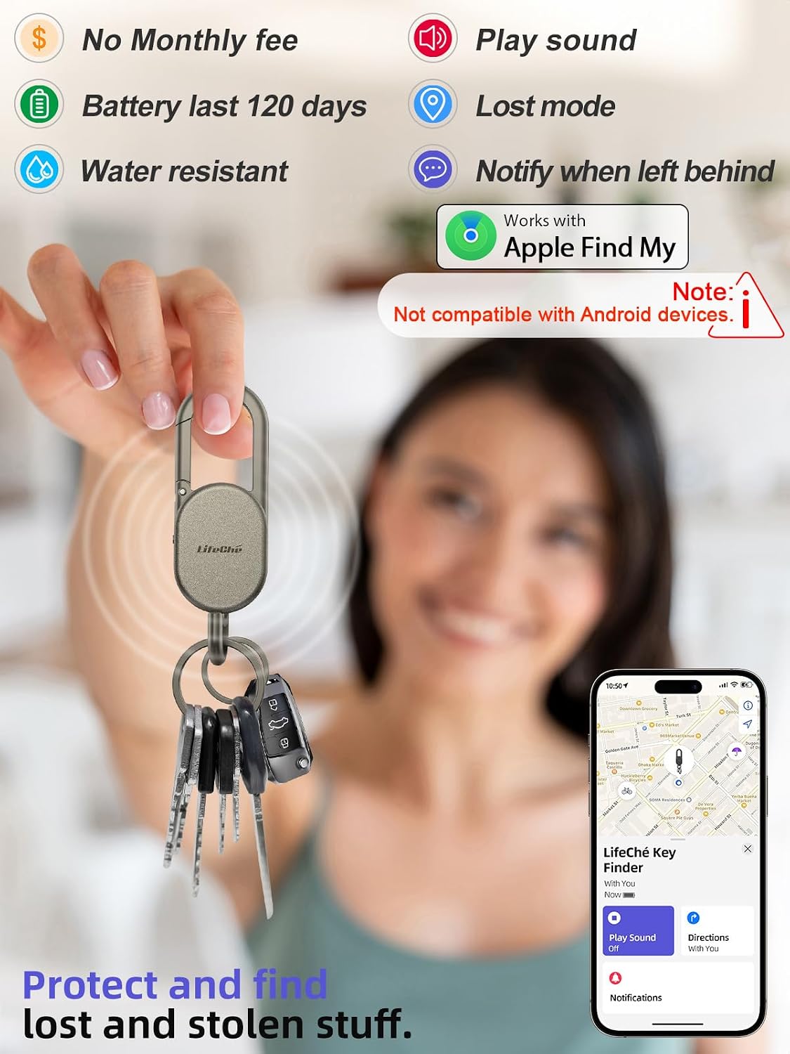 LLAVERO LOCALIZADOR LIFECHÉ FIND MY ACERO INOXIDABLE RECARGABLE - 2