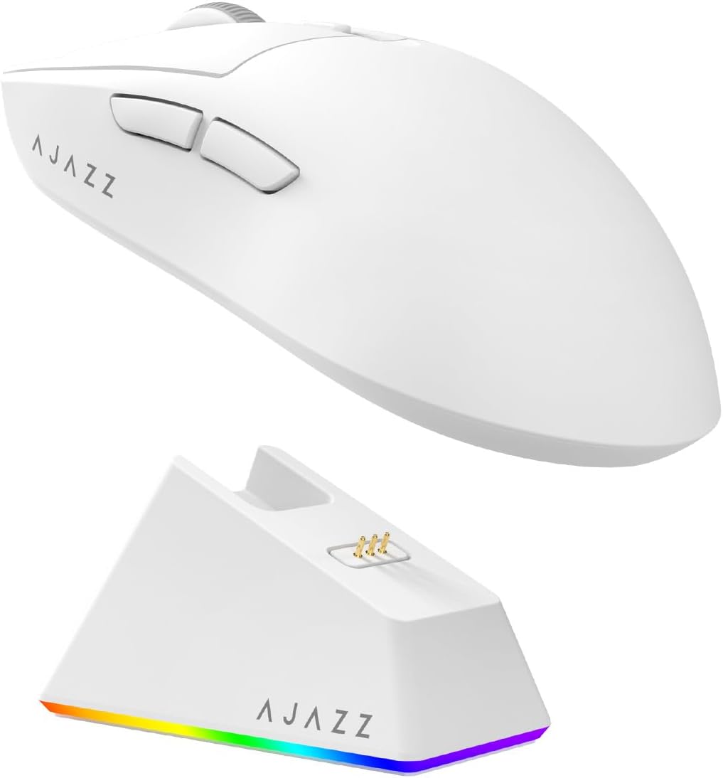 MOUSE GAMER AJAZZ AJ139 V2 MC INALÁMBRICO BLANCO CON BASE DE CARGA RGB Y SENSOR PAW3311 24000 DPI - 1