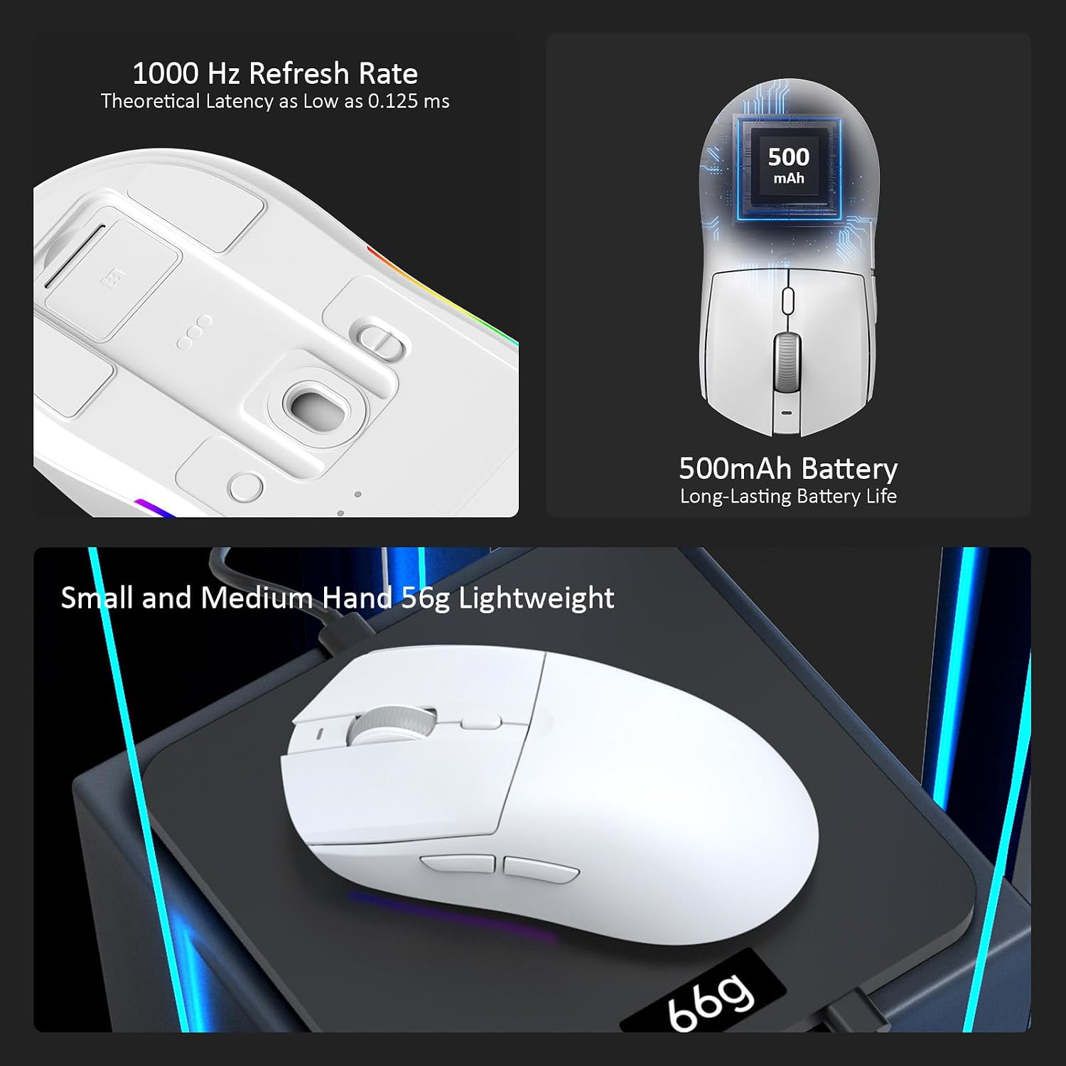 MOUSE GAMER AJAZZ AJ139 V2 MC INALÁMBRICO BLANCO CON BASE DE CARGA RGB Y SENSOR PAW3311 24000 DPI - 5