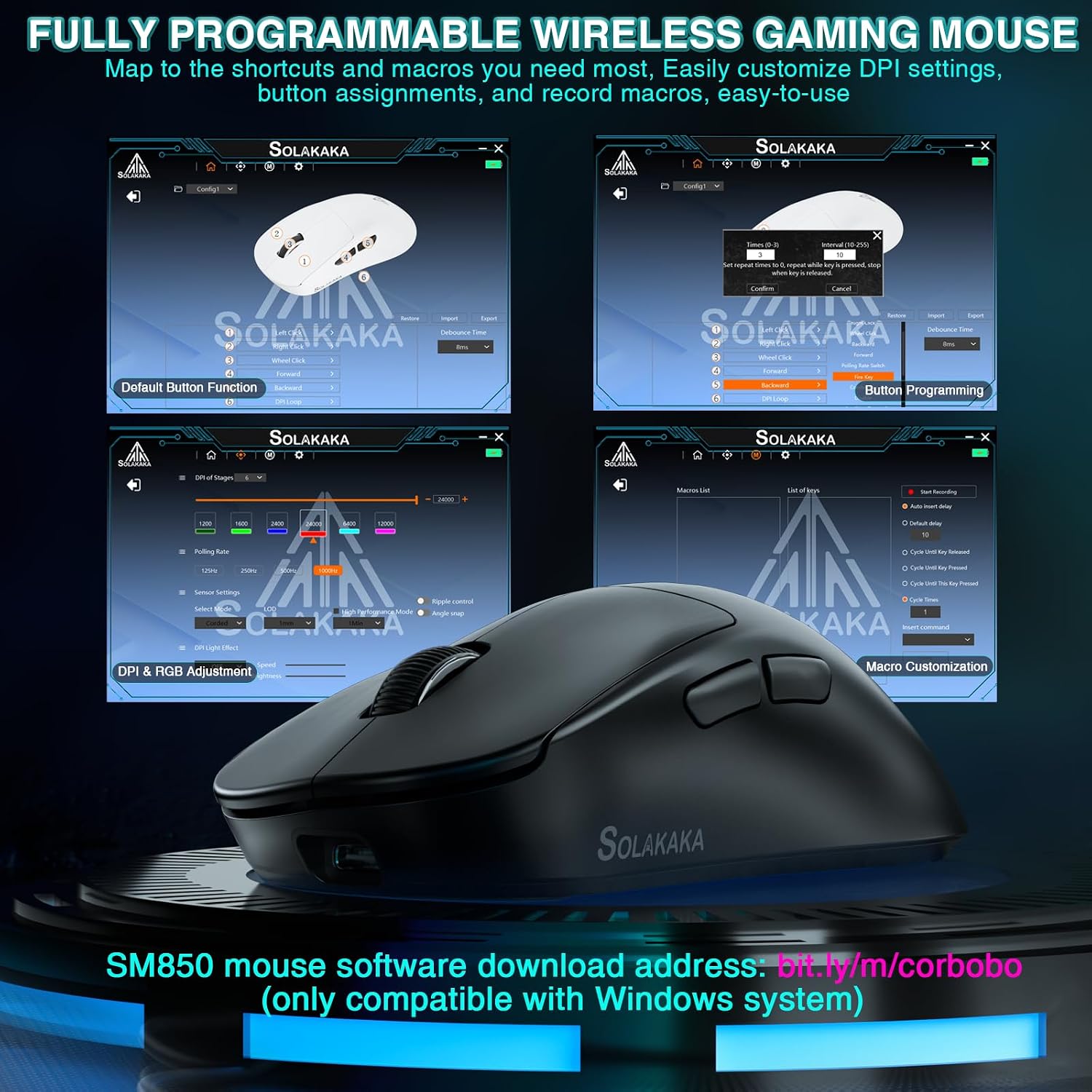 MOUSE GAMER CORBOBO SOLAKAKA SM850 INALÁMBRICO CON BOTONES PROGRAMABLES - 5