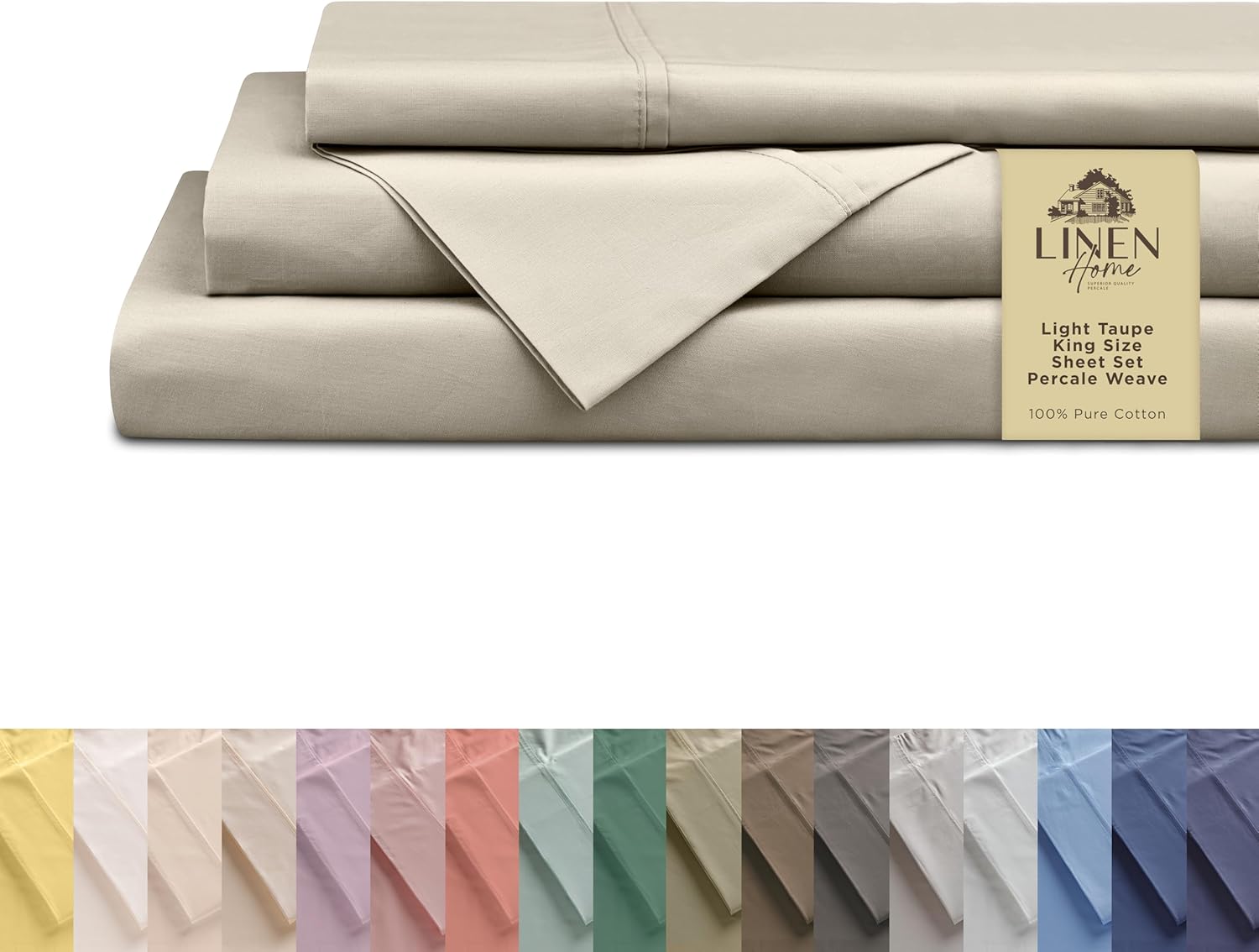 JUEGO DE SÁBANAS LINEN HOME KING 100% ALGODÓN PERCAL 4 PIEZAS TAUPE CLARO - 1
