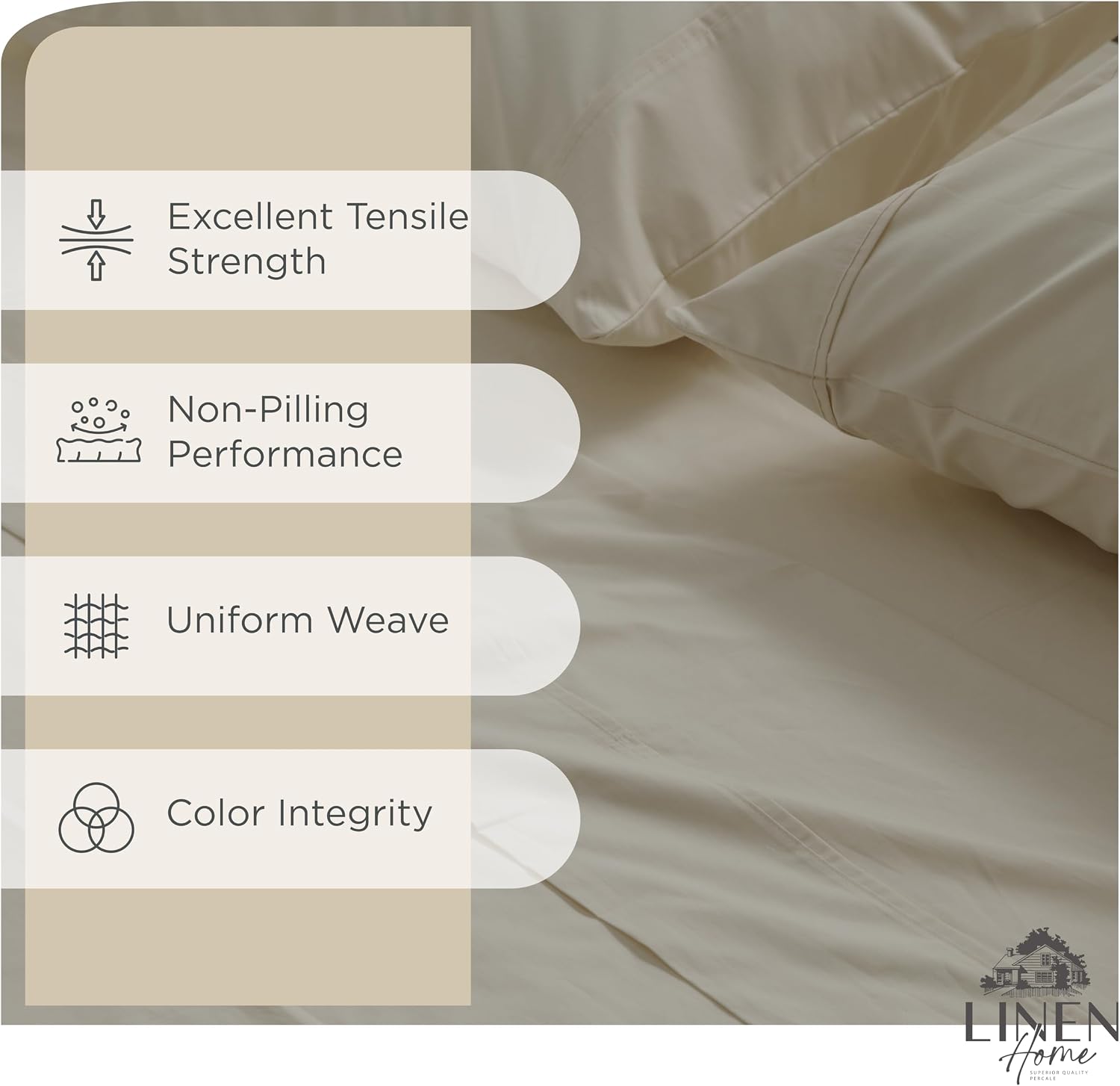 JUEGO DE SÁBANAS LINEN HOME KING 100% ALGODÓN PERCAL 4 PIEZAS TAUPE CLARO - 2
