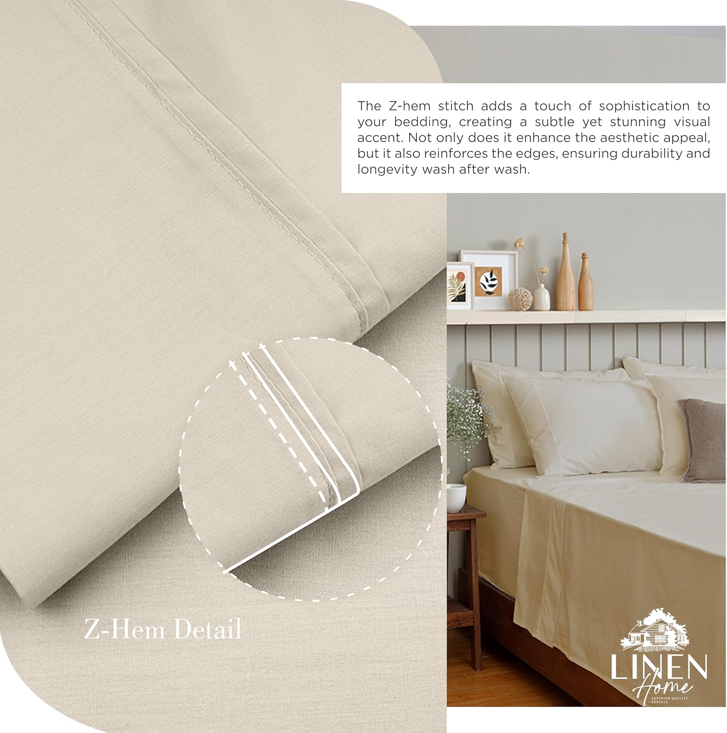 JUEGO DE SÁBANAS LINEN HOME KING 100% ALGODÓN PERCAL 4 PIEZAS TAUPE CLARO - 3