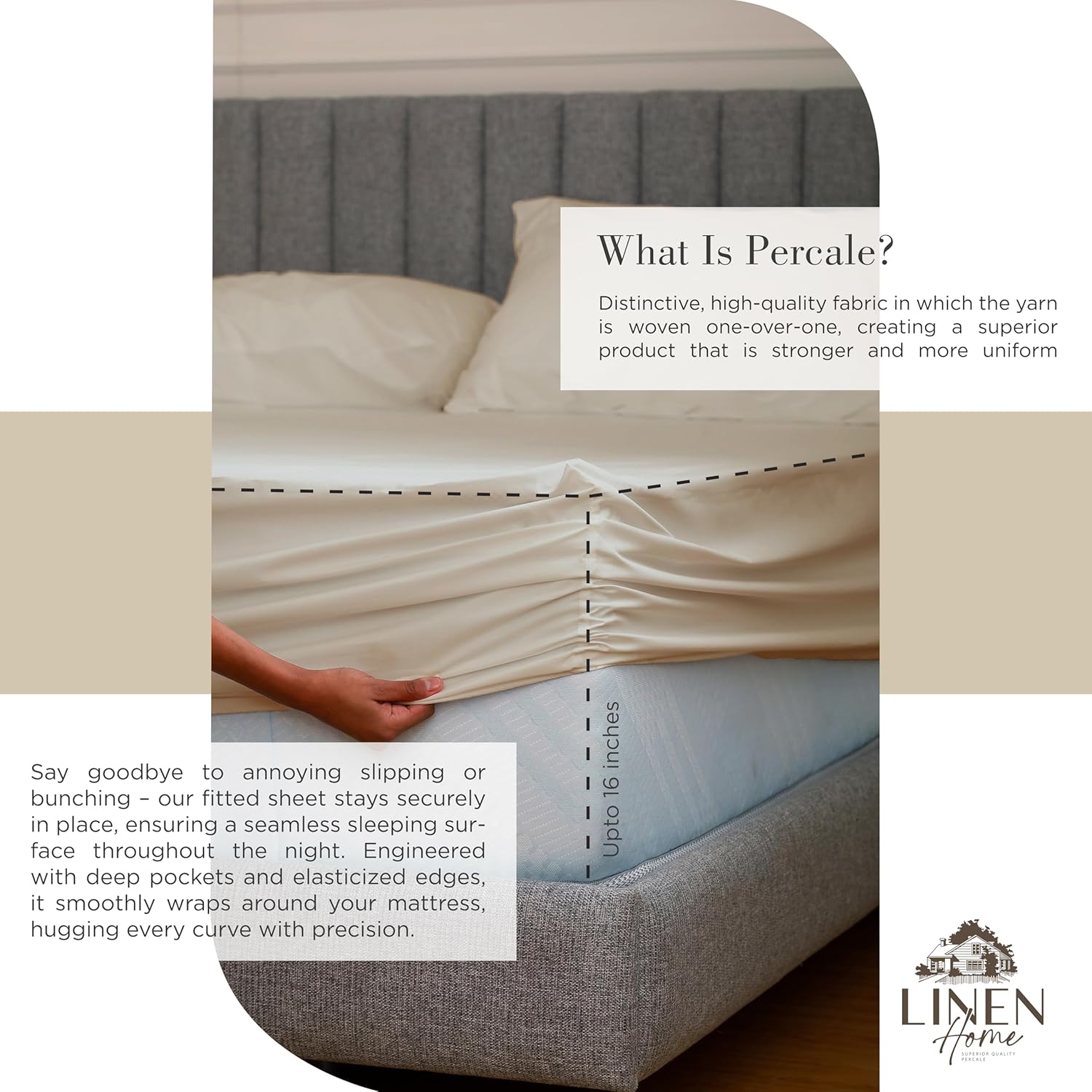 JUEGO DE SÁBANAS LINEN HOME KING 100% ALGODÓN PERCAL 4 PIEZAS TAUPE CLARO - 4