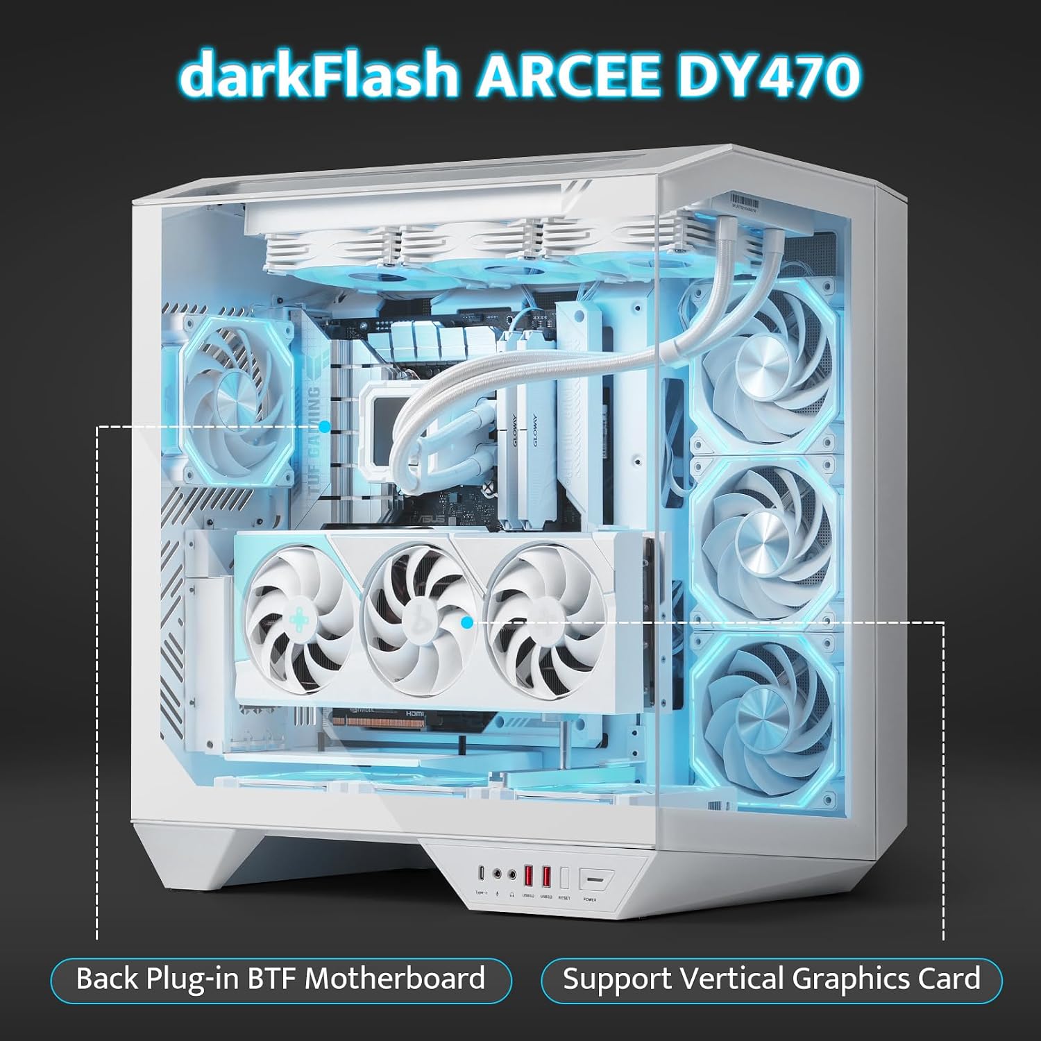 GABINETE PARA PC DARKFLASH DY470 FULL-TOWER ATX BLANCO CON 4 VENTILADORES PWM ARGB - 4