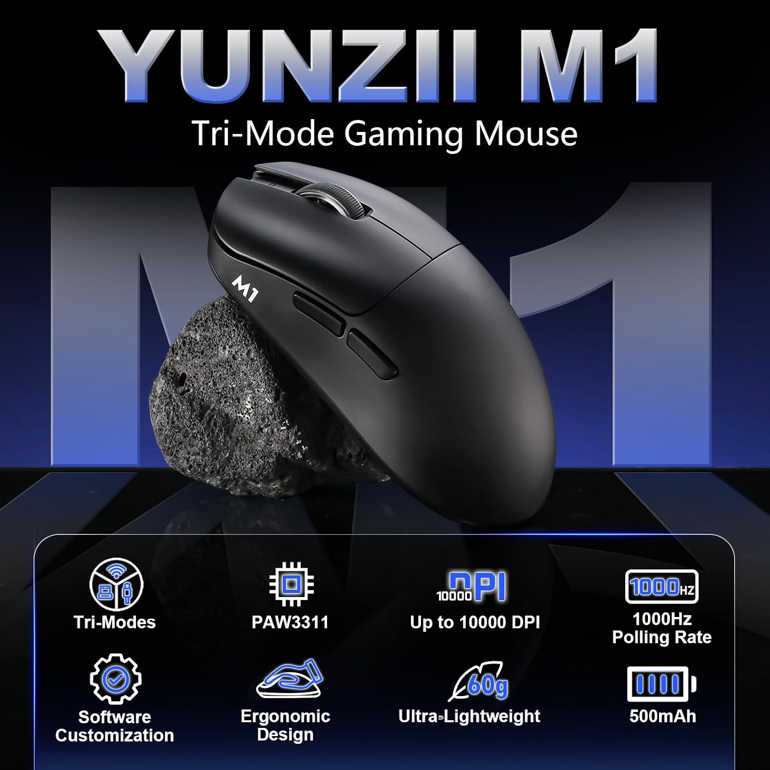MOUSE GAMER YUNZII M1 PAW3311 WIRELESS NEGRO - 2