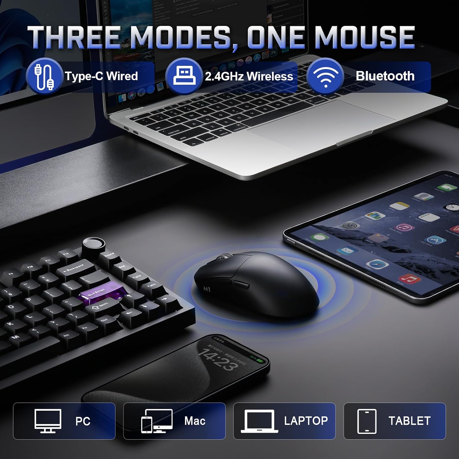 MOUSE GAMER YUNZII M1 PAW3311 WIRELESS NEGRO - 3