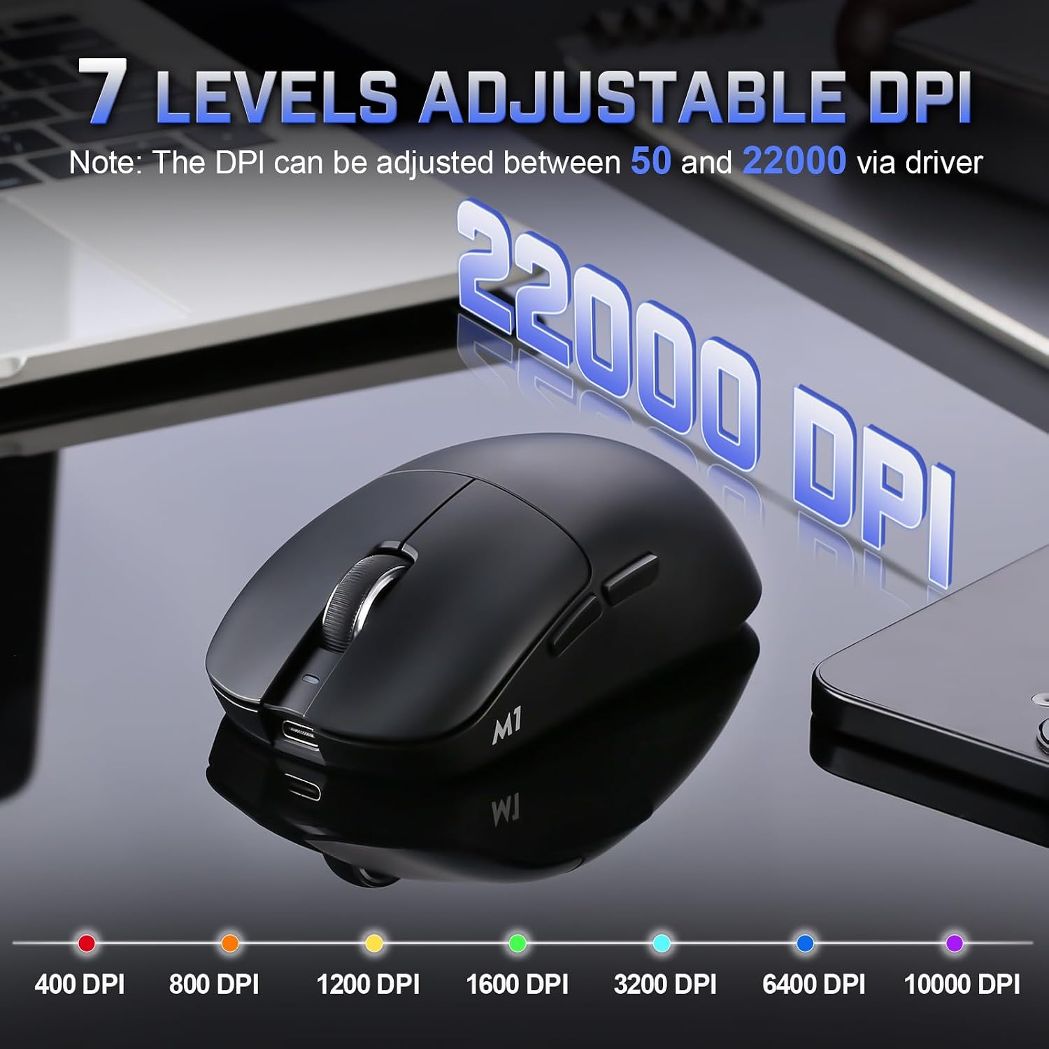 MOUSE GAMER YUNZII M1 PAW3311 WIRELESS NEGRO - 4