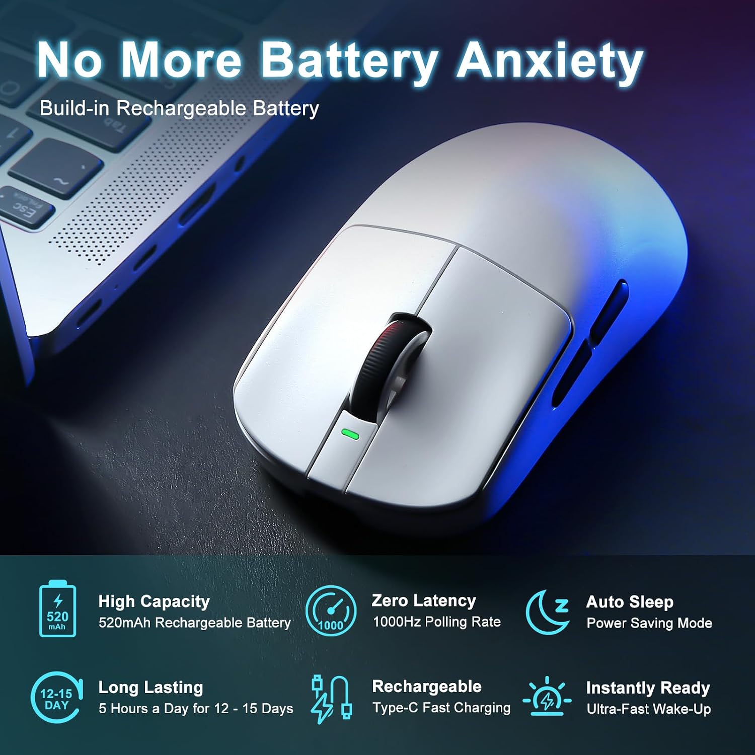 MOUSE GAMER MIKIBY ATK R1 SE+ WIRELESS 18000 DPI BLANCO - 2