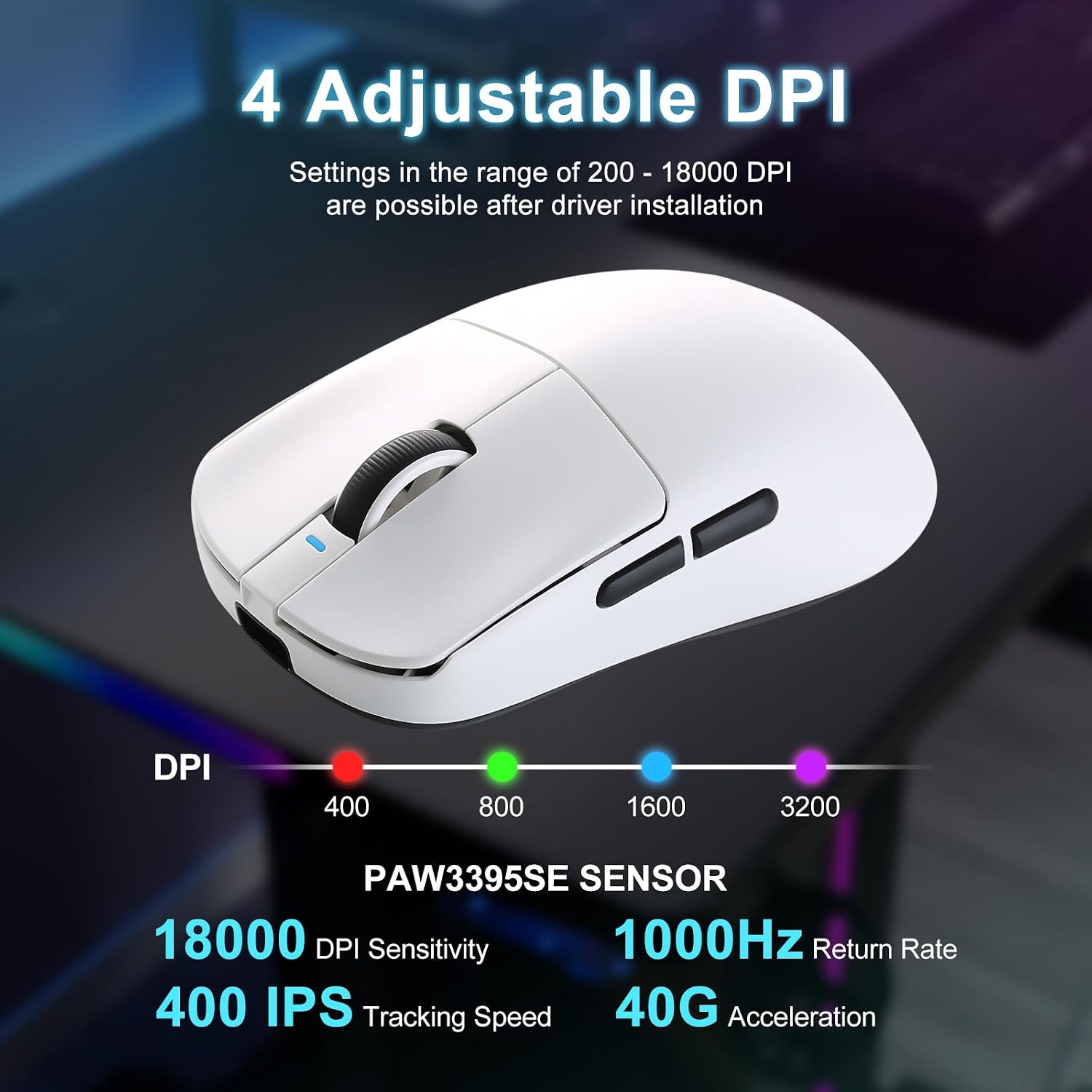 MOUSE GAMER MIKIBY ATK R1 SE+ WIRELESS 18000 DPI BLANCO - 3