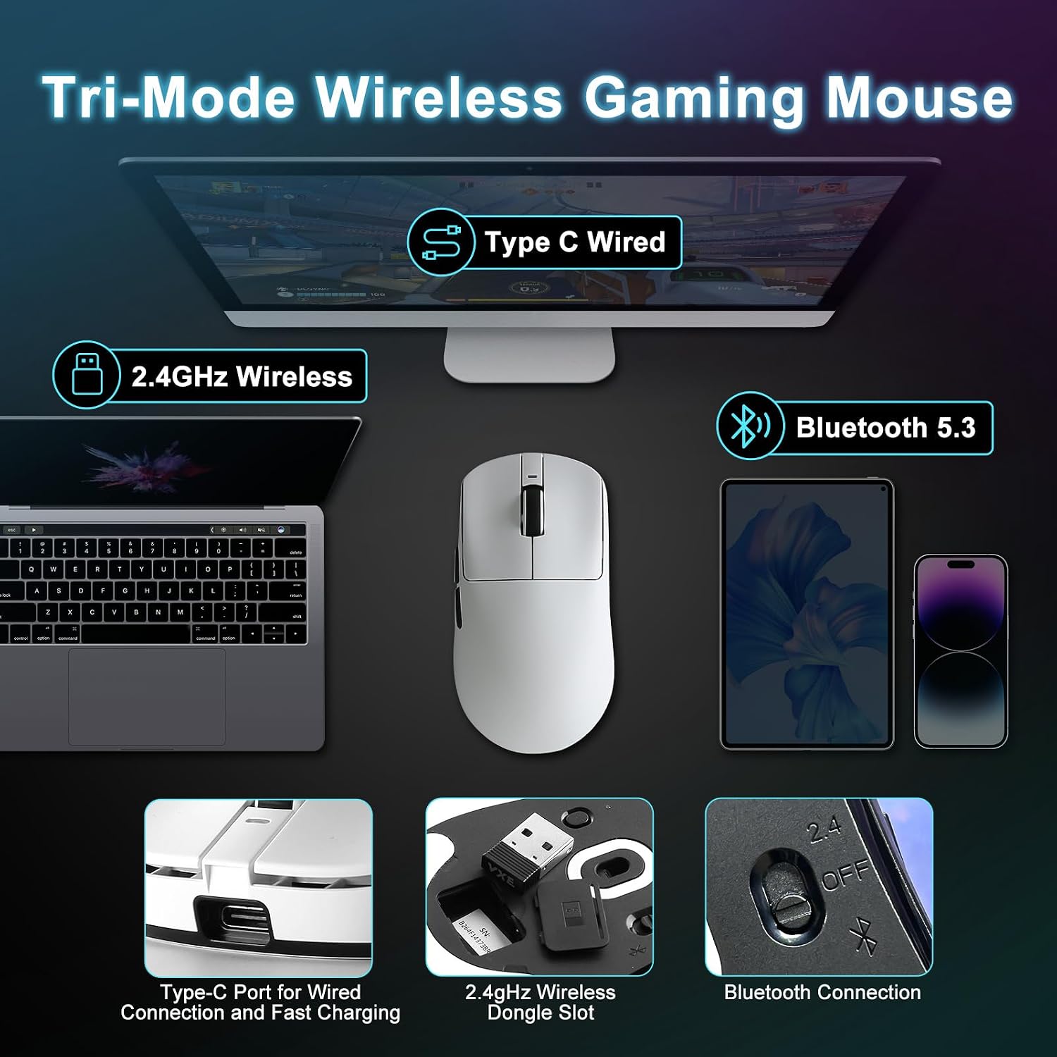 MOUSE GAMER MIKIBY ATK R1 SE+ WIRELESS 18000 DPI BLANCO - 4