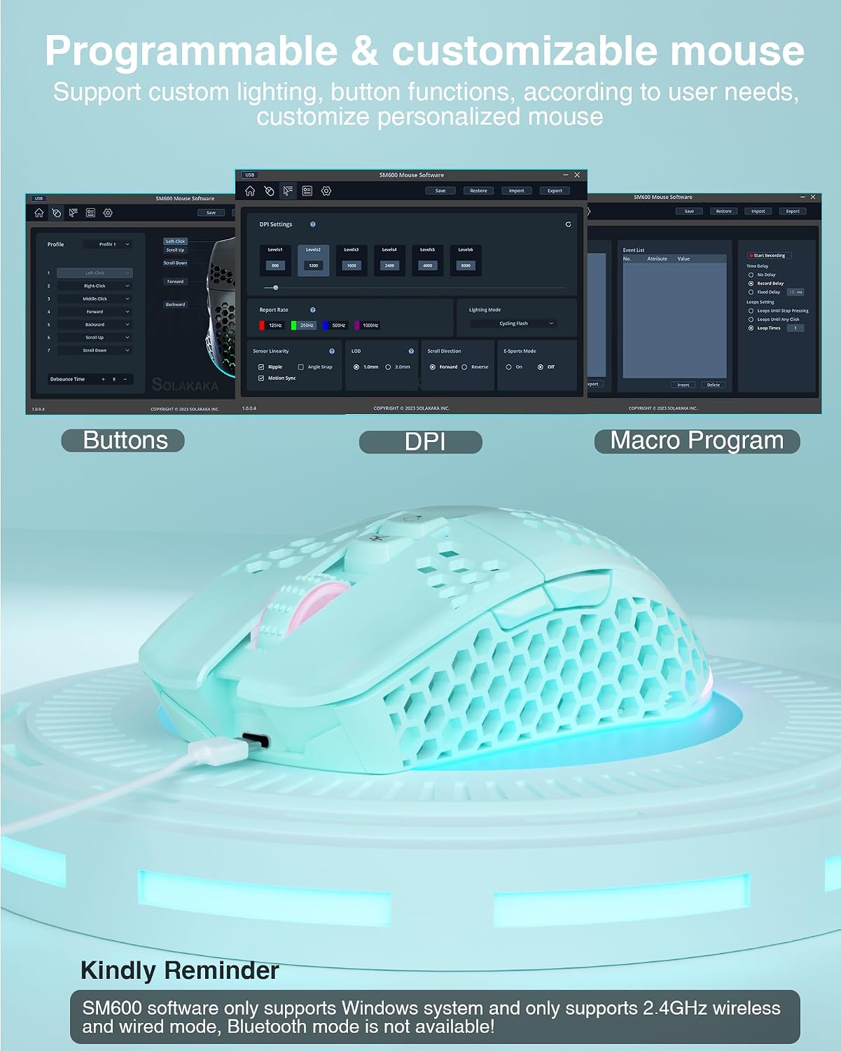MOUSE GAMER SOLAKAKA SM600 INALÁMBRICO CON CARCASA HONEYCOMB GRIS - 4