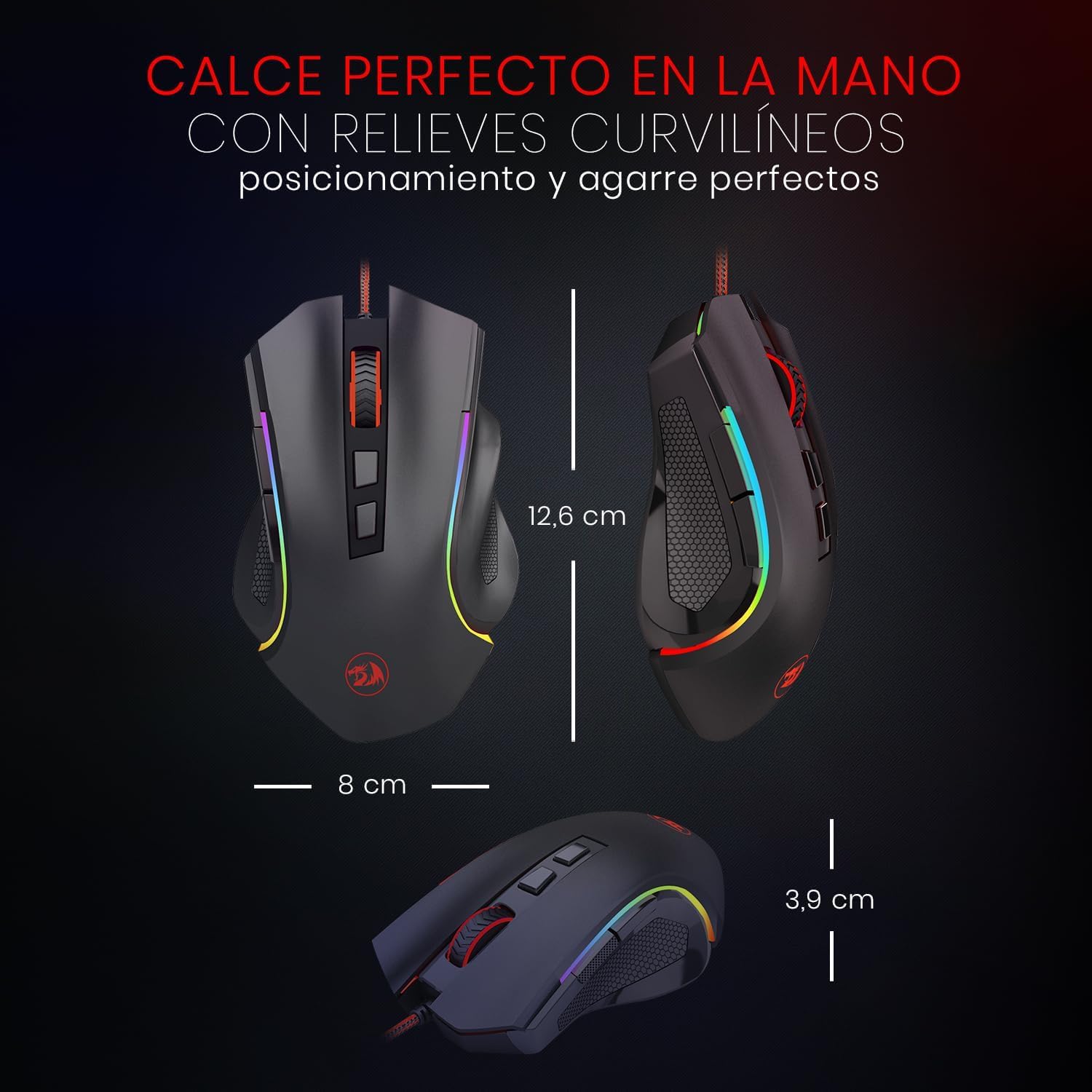 MOUSE GAMER REDRAGON M602 RGB 7200 DPI 9 BOTONES PROGRAMABLES NEGRO - 2