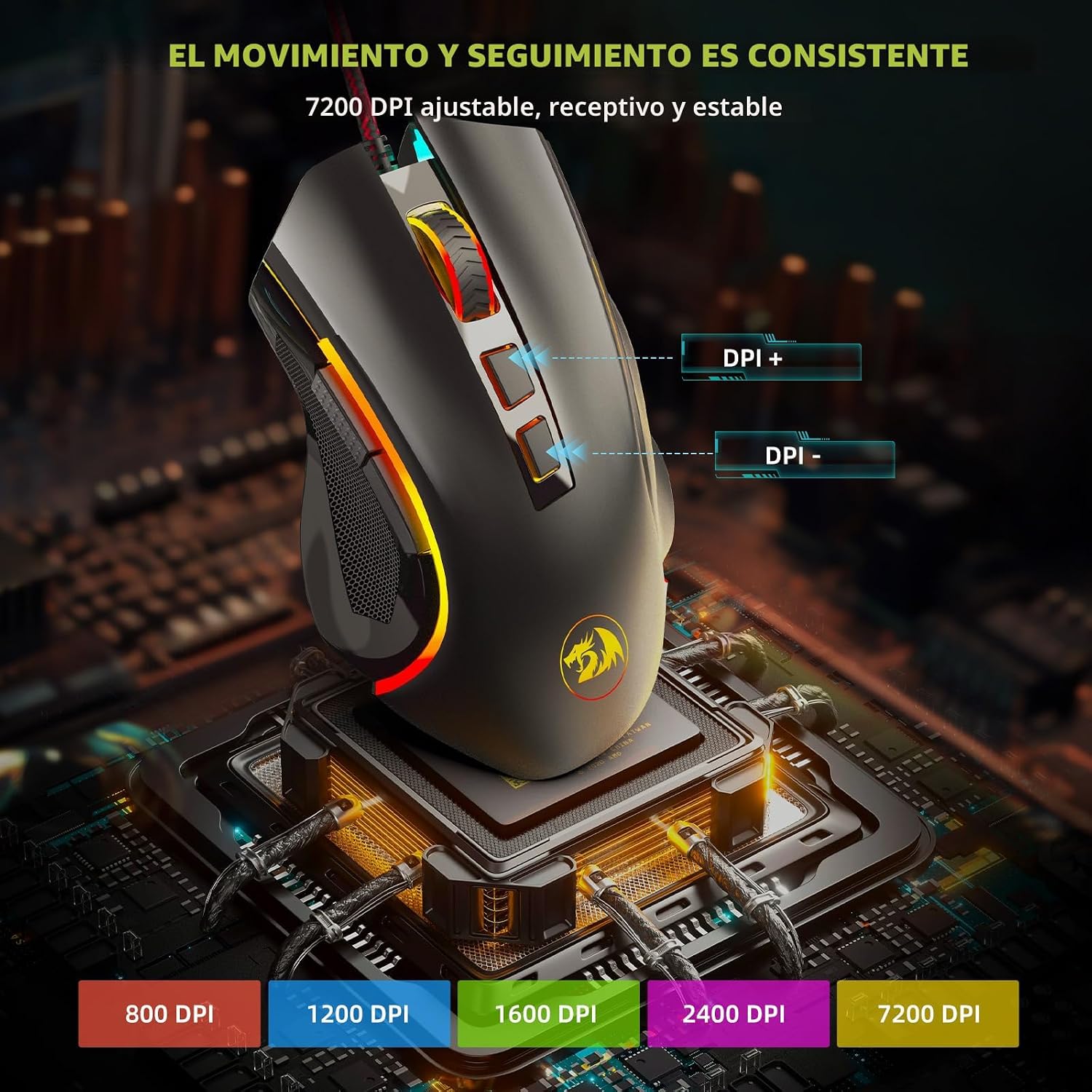 MOUSE GAMER REDRAGON M602 RGB 7200 DPI 9 BOTONES PROGRAMABLES NEGRO - 3
