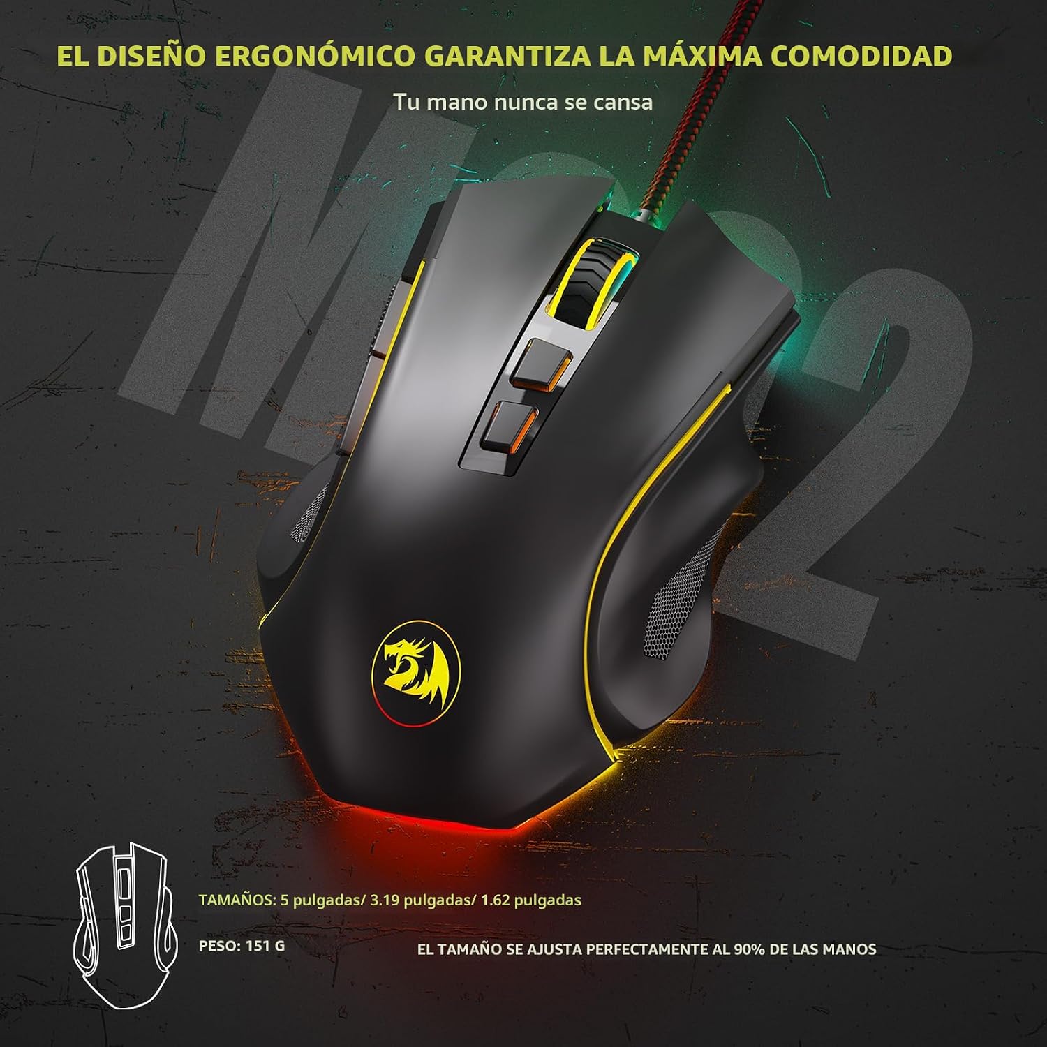 MOUSE GAMER REDRAGON M602 RGB 7200 DPI 9 BOTONES PROGRAMABLES NEGRO - 4