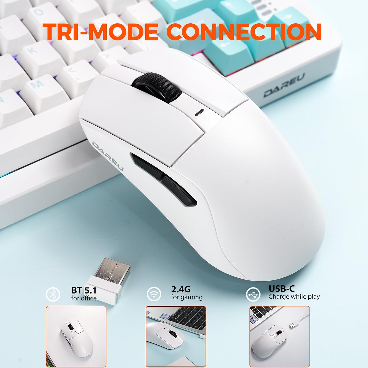 MOUSE GAMER DAREU A950GM TRI-MODE INALÁMBRICO 26K DPI 60G - 3