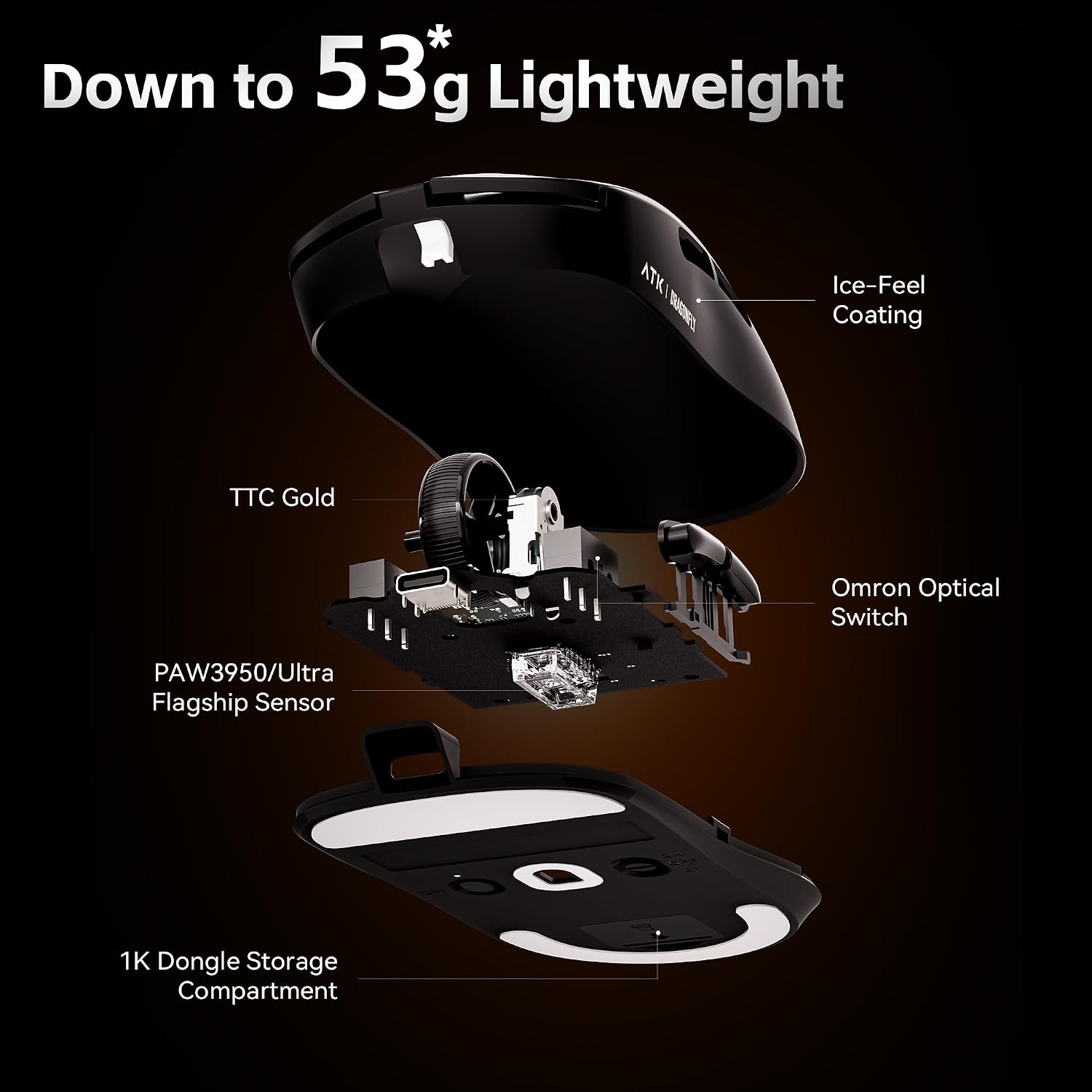 MOUSE GAMER ATK DRAGONFLY A9 PLUS INALÁMBRICO ROSA - 2