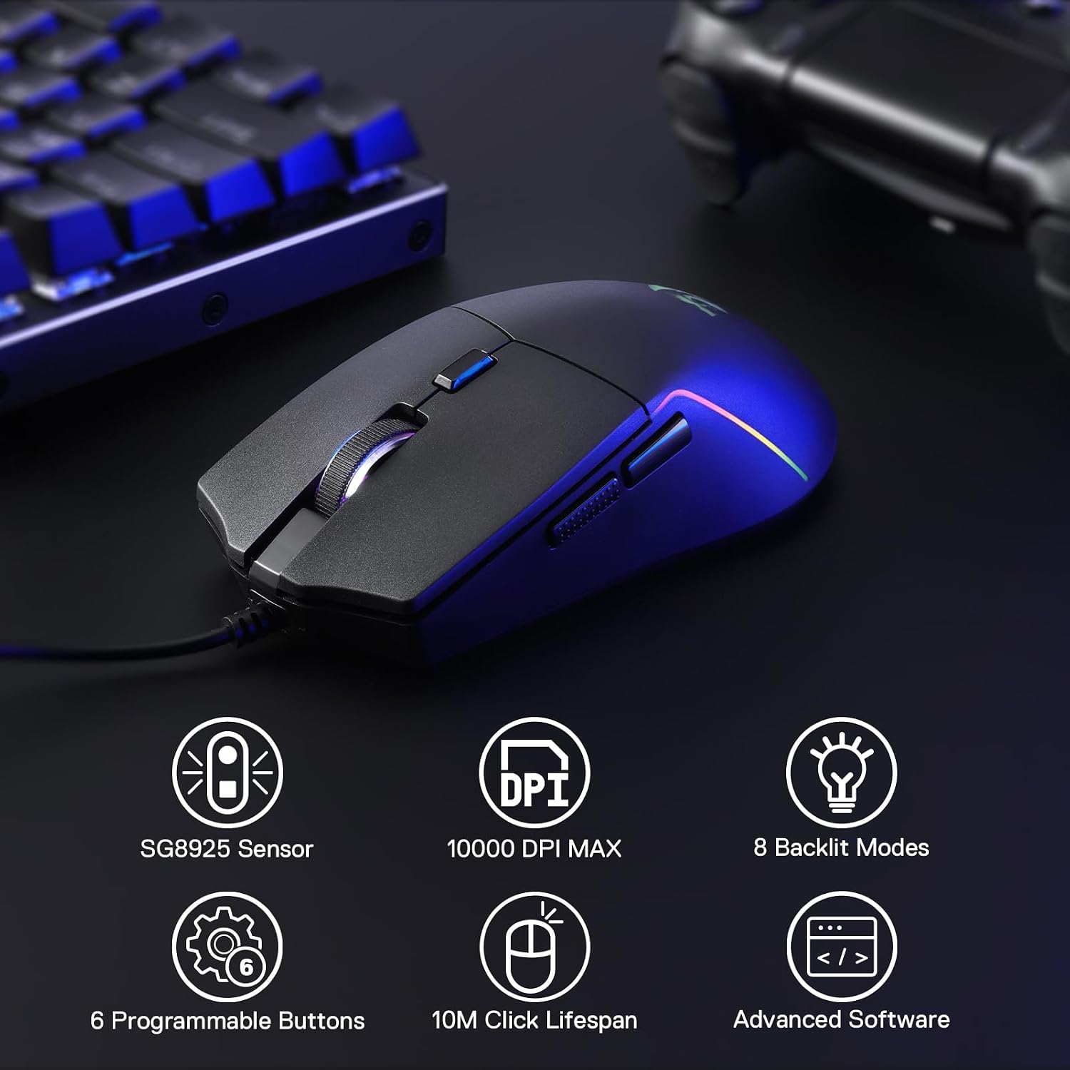MOUSE GAMER REDRAGON M730 RGB CABLEADO 10K DPI LIGERO - 2
