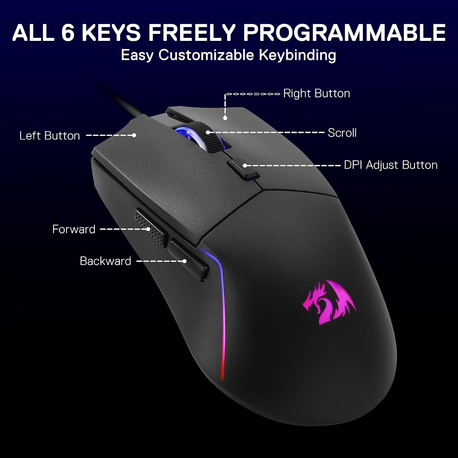 MOUSE GAMER REDRAGON M730 RGB CABLEADO 10K DPI LIGERO - 5
