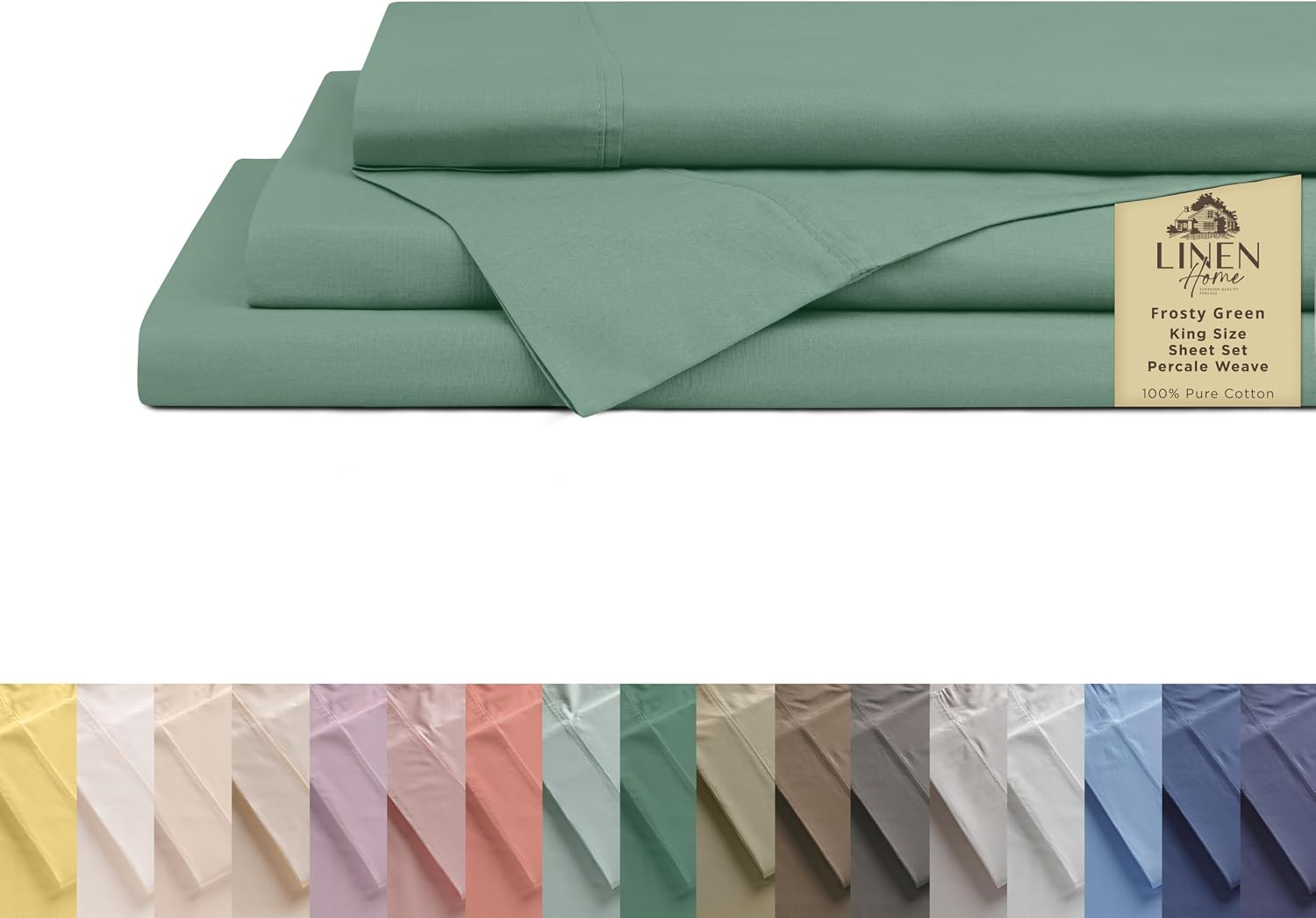 JUEGO DE SÁBANAS LINEN HOME KING 100% ALGODÓN PERCAL 4 PIEZAS VERDE ESCARCHA - 1
