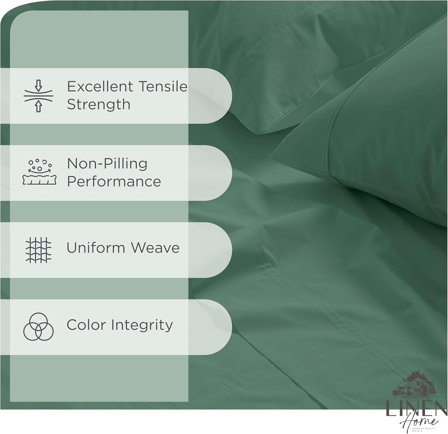 JUEGO DE SÁBANAS LINEN HOME KING 100% ALGODÓN PERCAL 4 PIEZAS VERDE ESCARCHA - 2