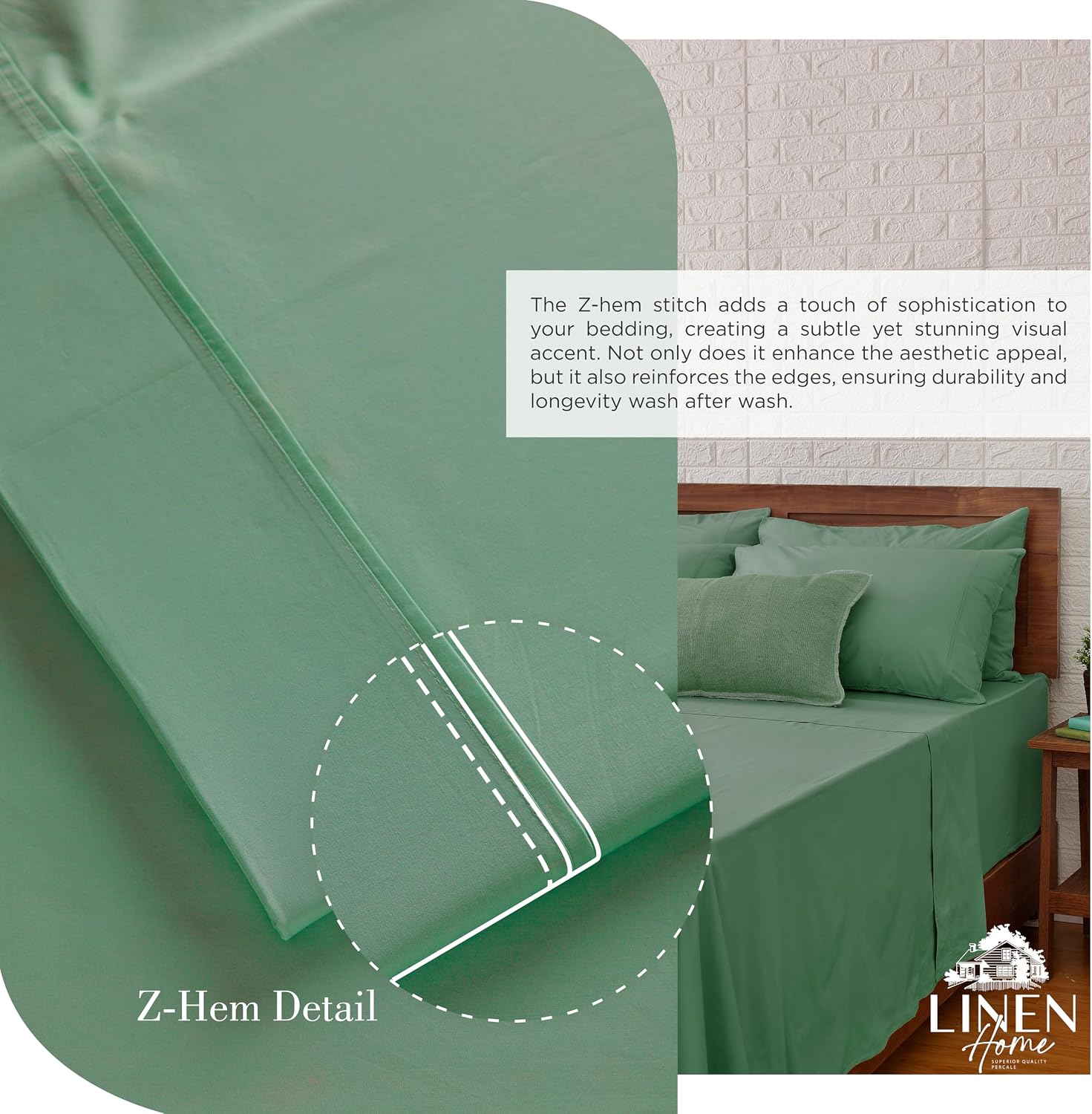 JUEGO DE SÁBANAS LINEN HOME KING 100% ALGODÓN PERCAL 4 PIEZAS VERDE ESCARCHA - 3