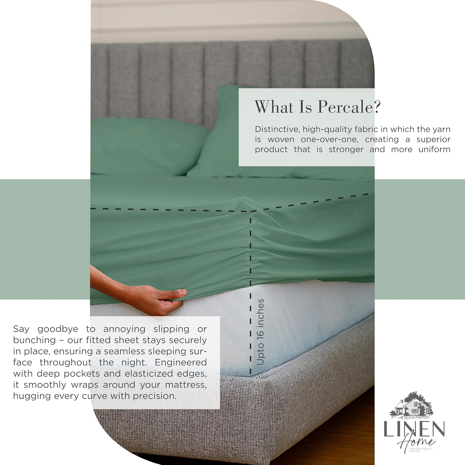 JUEGO DE SÁBANAS LINEN HOME KING 100% ALGODÓN PERCAL 4 PIEZAS VERDE ESCARCHA - 4