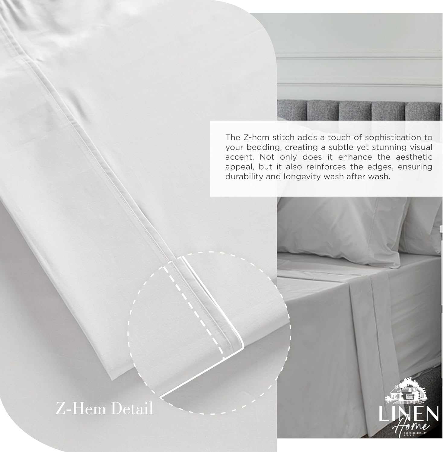 JUEGO DE SÁBANAS LINEN HOME PERCALE ALGODÓN 100% CALIFORNIA KING PLATA BOLSILLO PROFUNDO 4 PIEZAS - 3