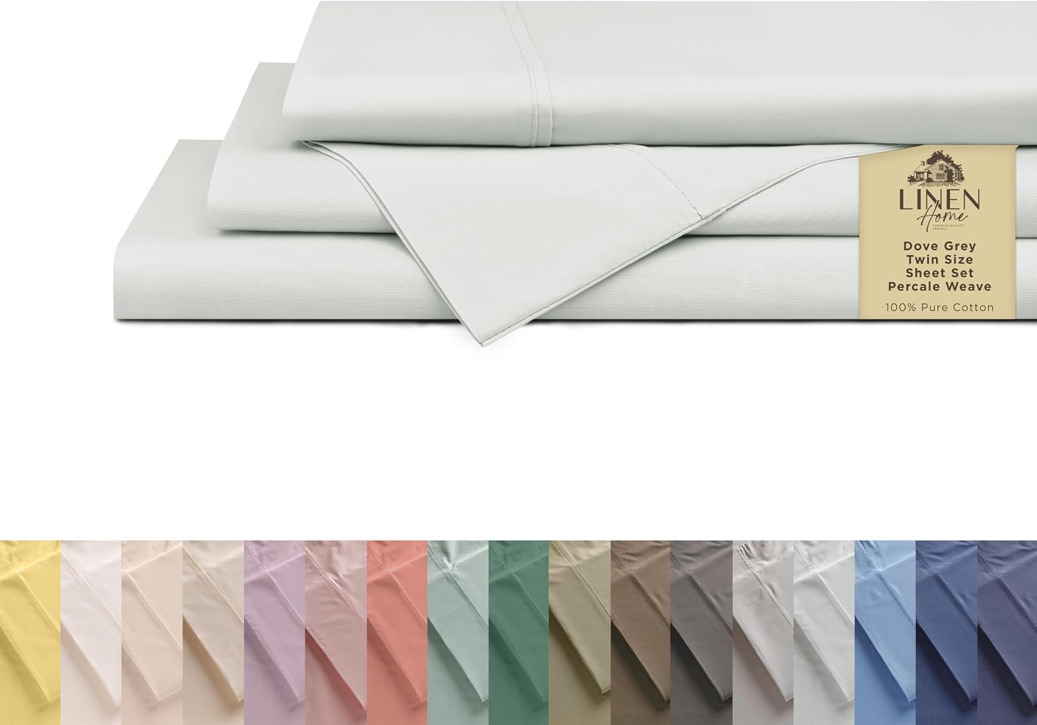 JUEGO DE SÁBANAS LINEN HOME TWIN 3 PIEZAS ALGODÓN PERCAL GRIS PALOMA - 1