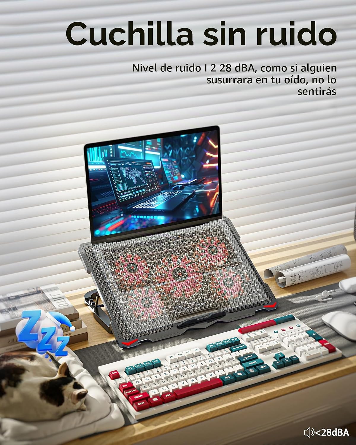BASE DE ENFRIAMIENTO PARA LAPTOP AICHESON 17.3 PULGADAS 5 VENTILADORES ROJO - 3
