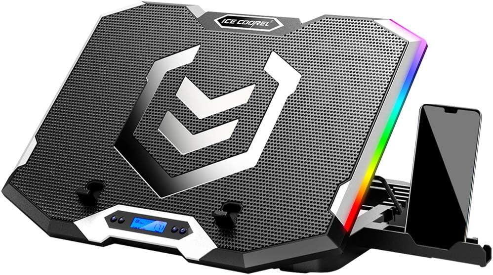 BASE DE ENFRIAMIENTO PARA LAPTOP ICE COOREL GAMING 15-17.3 PULGADAS CON 6 VENTILADORES RGB Y PANTALLA LCD - 1