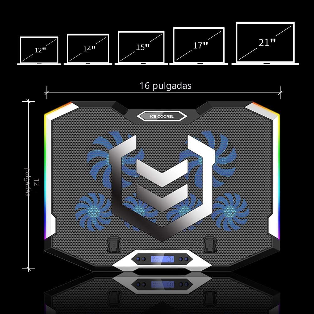 BASE DE ENFRIAMIENTO PARA LAPTOP ICE COOREL GAMING 15-17.3 PULGADAS CON 6 VENTILADORES RGB Y PANTALLA LCD - 3