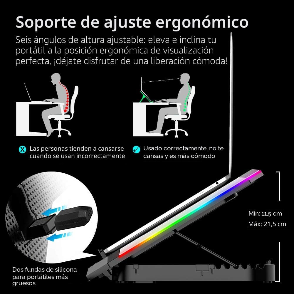BASE DE ENFRIAMIENTO PARA LAPTOP ICE COOREL GAMING 15-17.3 PULGADAS CON 6 VENTILADORES RGB Y PANTALLA LCD - 4