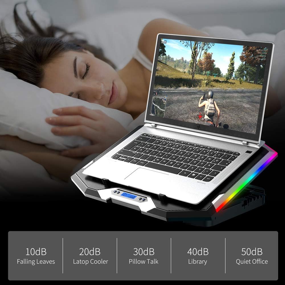 BASE DE ENFRIAMIENTO PARA LAPTOP ICE COOREL GAMING 15-17.3 PULGADAS CON 6 VENTILADORES RGB Y PANTALLA LCD - 5