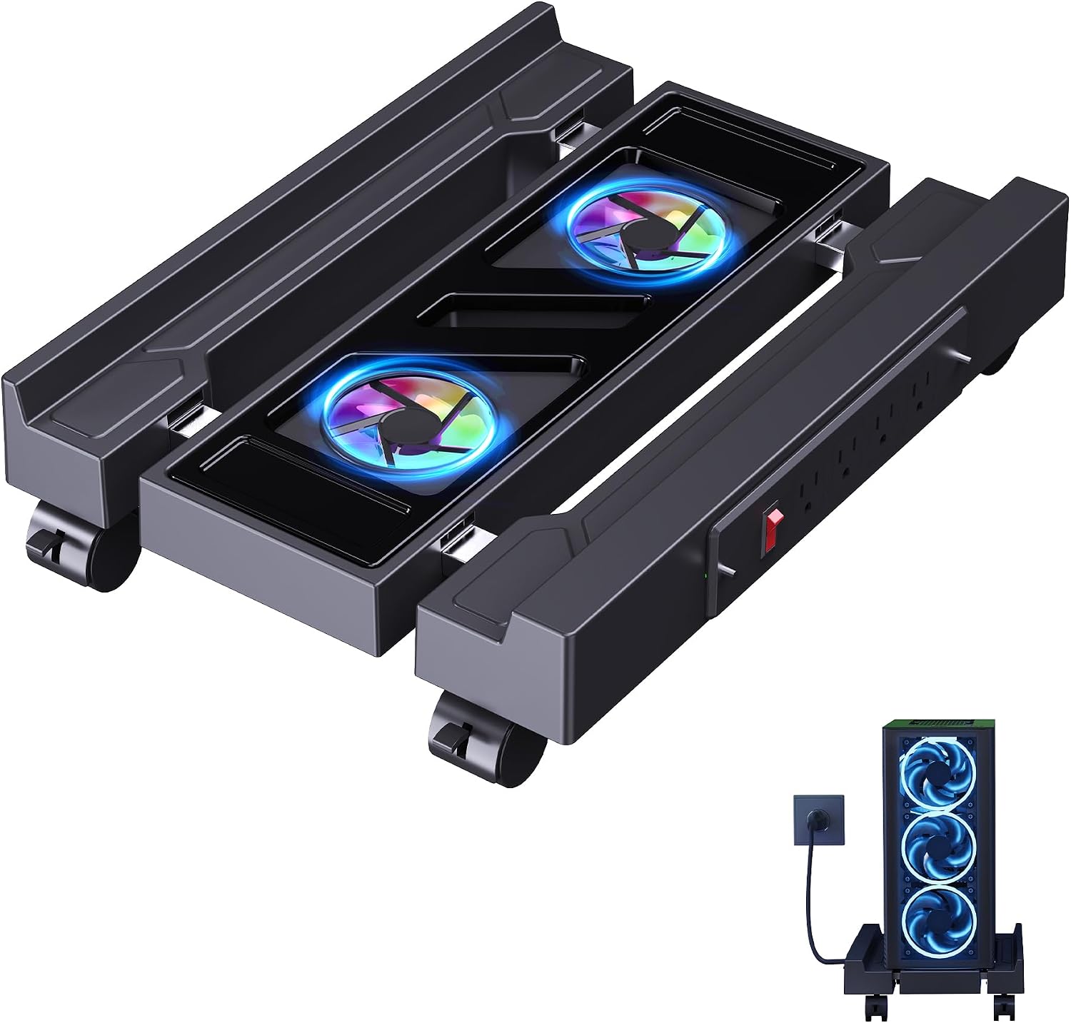 SOPORTE AJUSTABLE PARA TORRE PC HOVADOVA CON VENTILADORES Y TOMA DE CORRIENTE - 1
