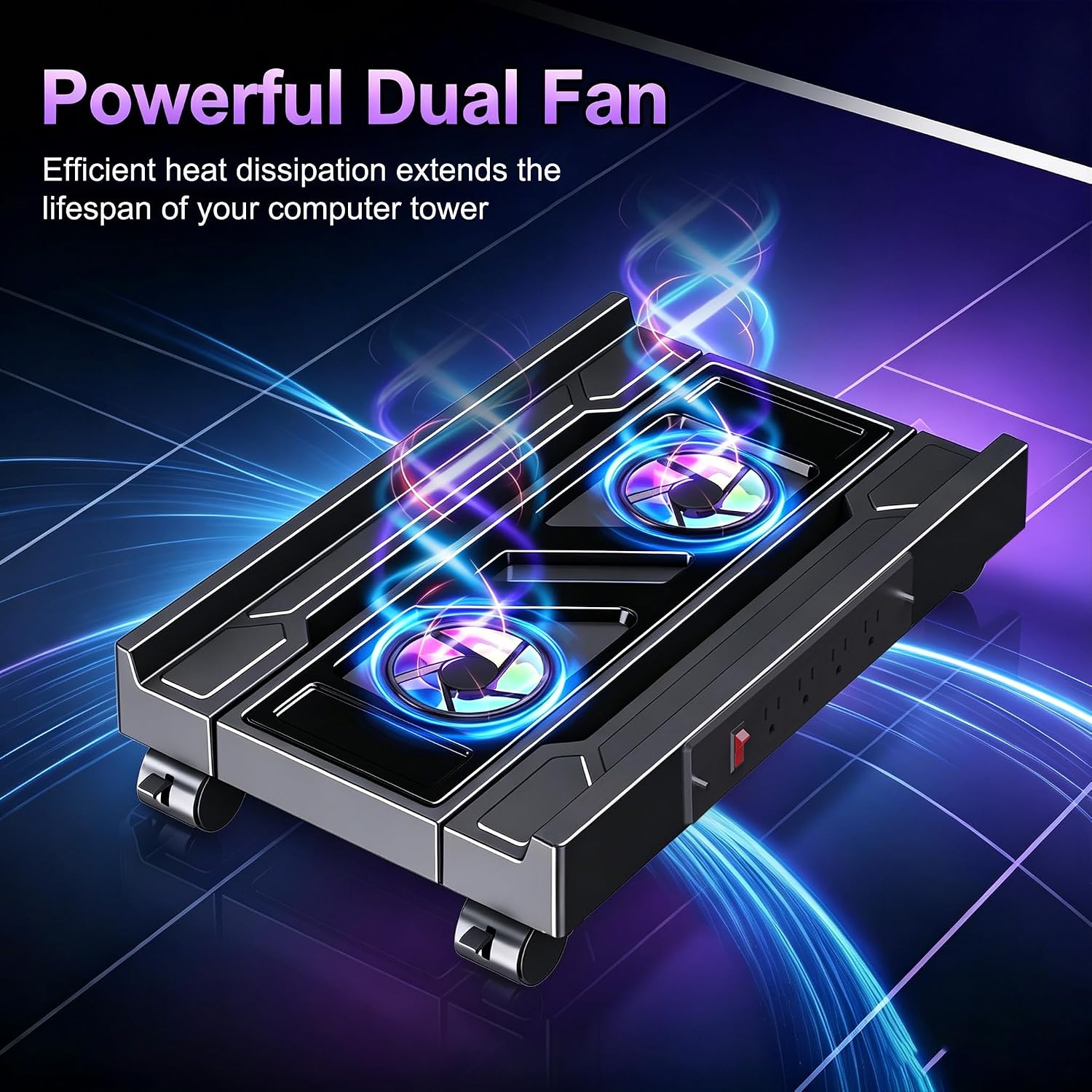 SOPORTE AJUSTABLE PARA TORRE PC HOVADOVA CON VENTILADORES Y TOMA DE CORRIENTE - 3
