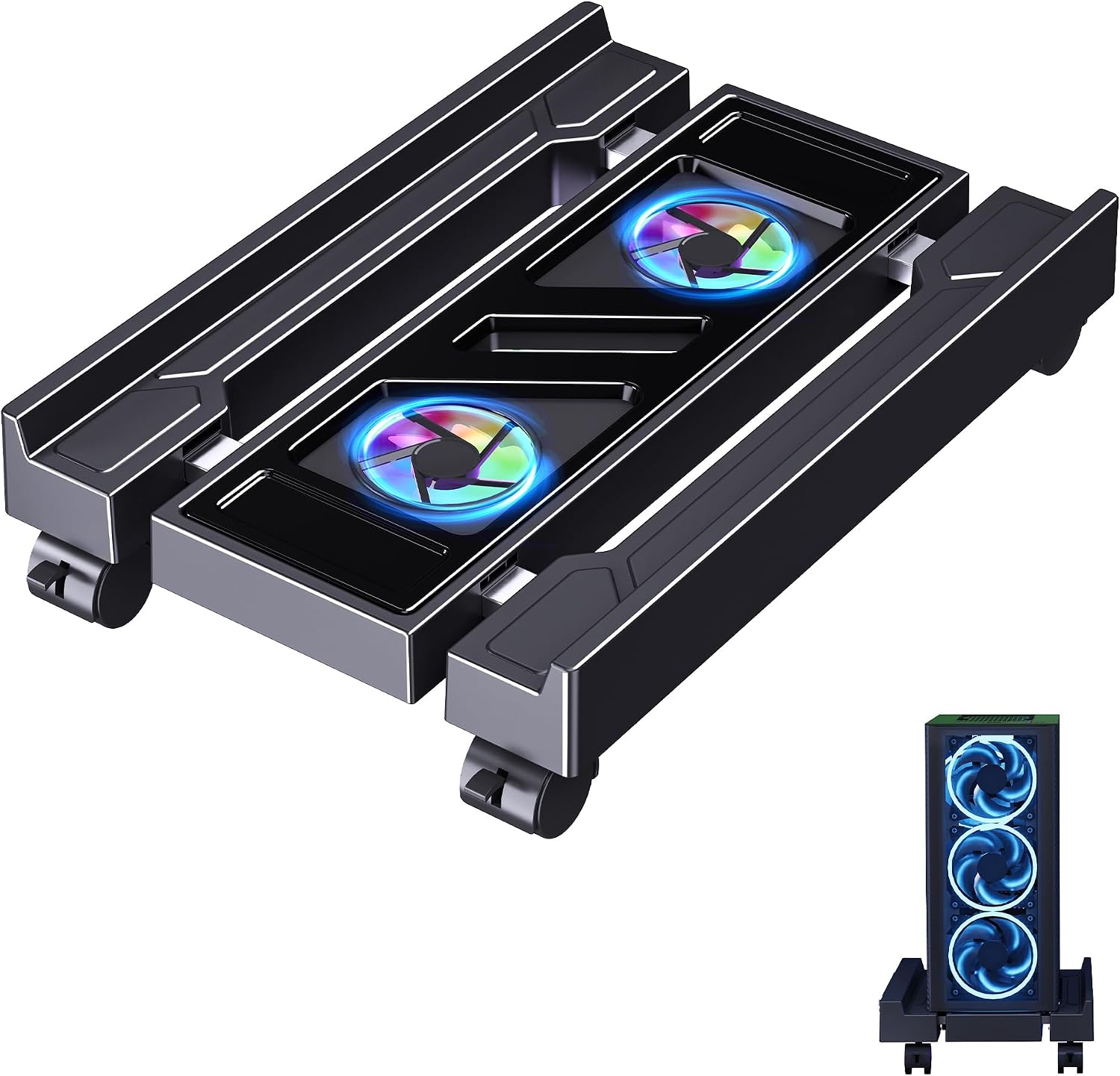 SOPORTE AJUSTABLE PARA TORRE PC HOVADOVA CON VENTILADORES Y RUEDAS - 1