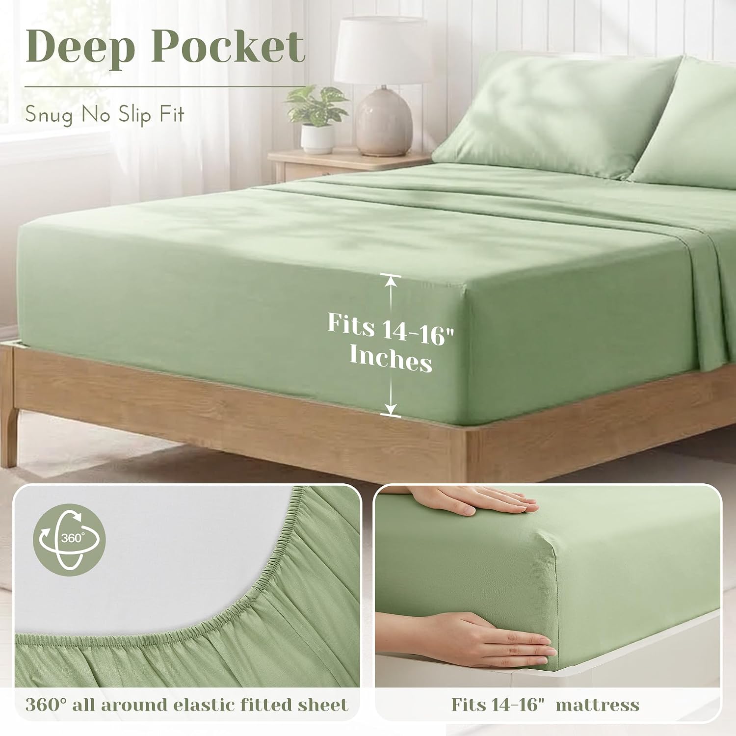 JUEGO DE SÁBANAS COMFORT SPACES QUEEN 100% ALGODÓN PERCAL 4 PIEZAS VERDE SALVIA - 5
