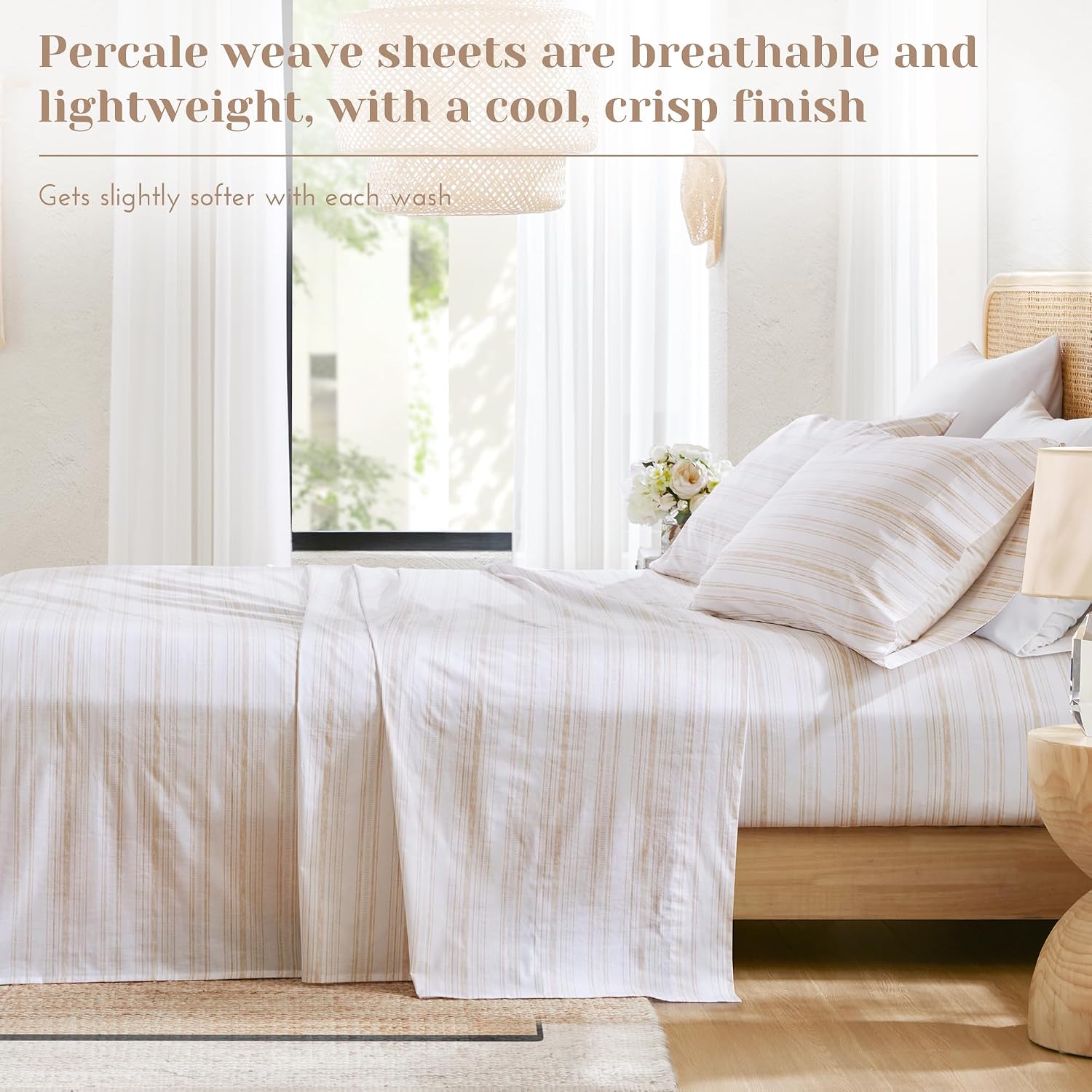 JUEGO DE SÁBANAS COMFORT SPACES QUEEN 100% ALGODÓN PERCAL 4 PIEZAS TAUPE - 3