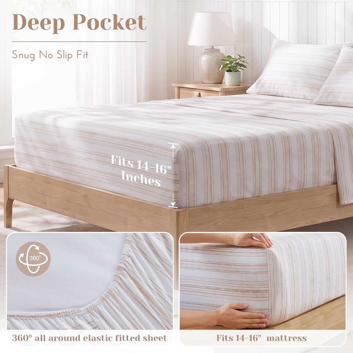 JUEGO DE SÁBANAS COMFORT SPACES QUEEN 100% ALGODÓN PERCAL 4 PIEZAS TAUPE - 5