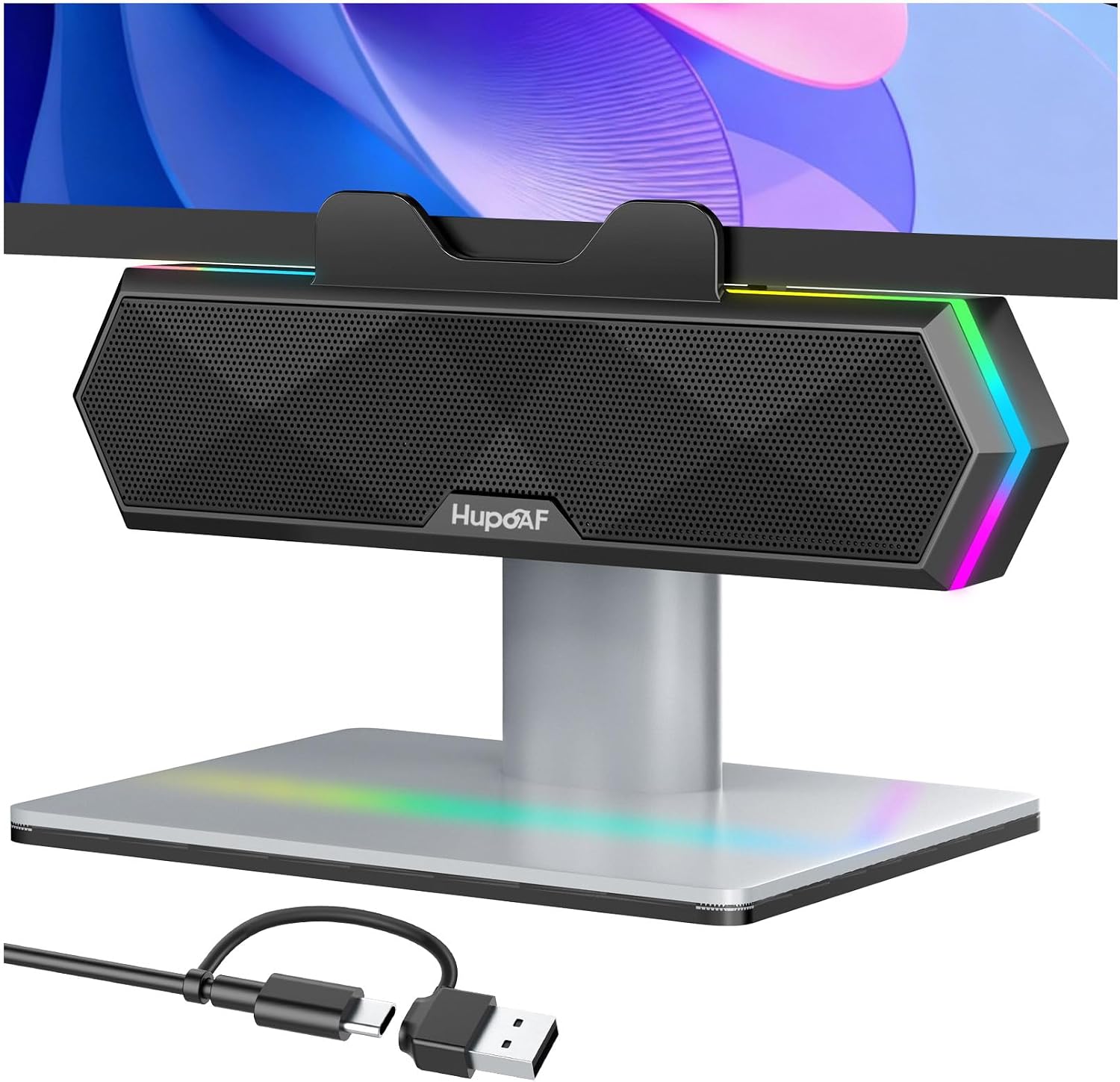PARLANTES PARA COMPUTADORA HUPOAF GE19 CON CLIP Y LUCES RGB - 1