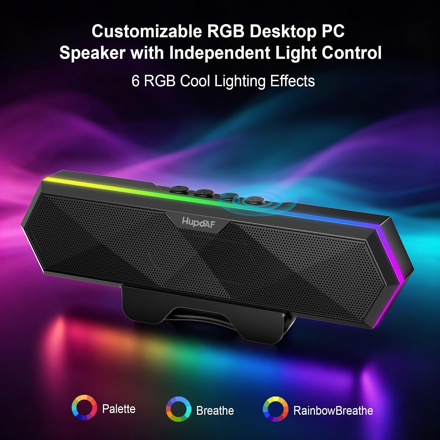PARLANTES PARA COMPUTADORA HUPOAF GE19 CON CLIP Y LUCES RGB - 5