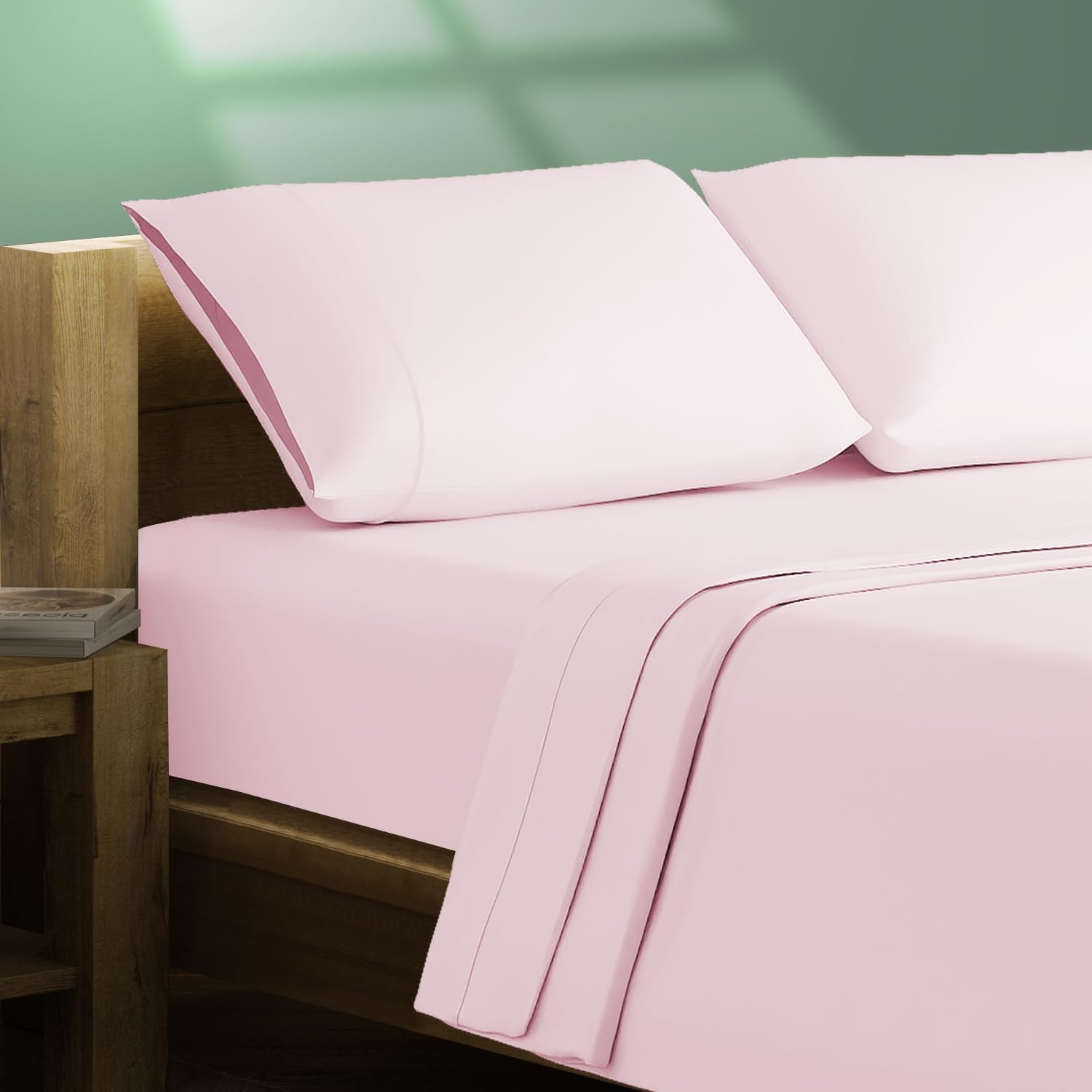 JUEGO DE SÁBANAS TEXAS LINEN CO. KING 100% ALGODÓN ORGÁNICO PERCAL 4 PIEZAS COLOR ROSADO - 1