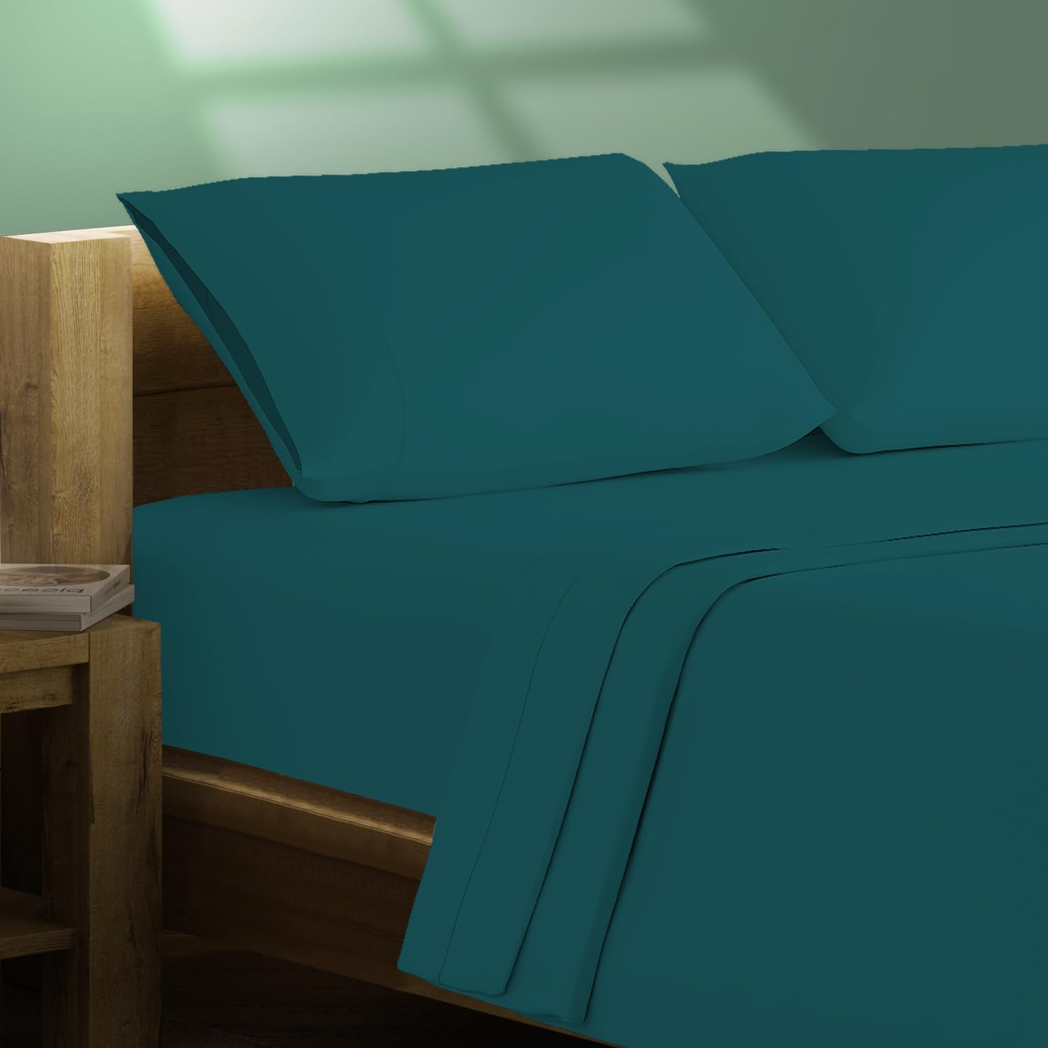 JUEGO DE SÁBANAS TEXAS LINEN CO. KING 100% ALGODÓN ORGÁNICO PERCAL 4 PIEZAS COLOR VERDE AGUA - 1
