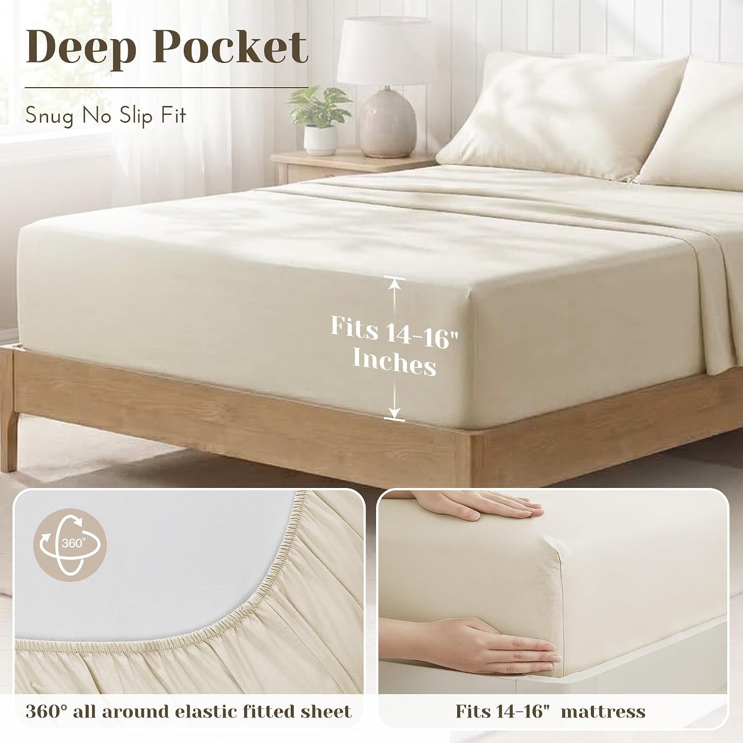 JUEGO DE SÁBANAS COMFORT SPACES PERCALE ALGODÓN 100% QUEEN 4 PIEZAS CREMA - 5