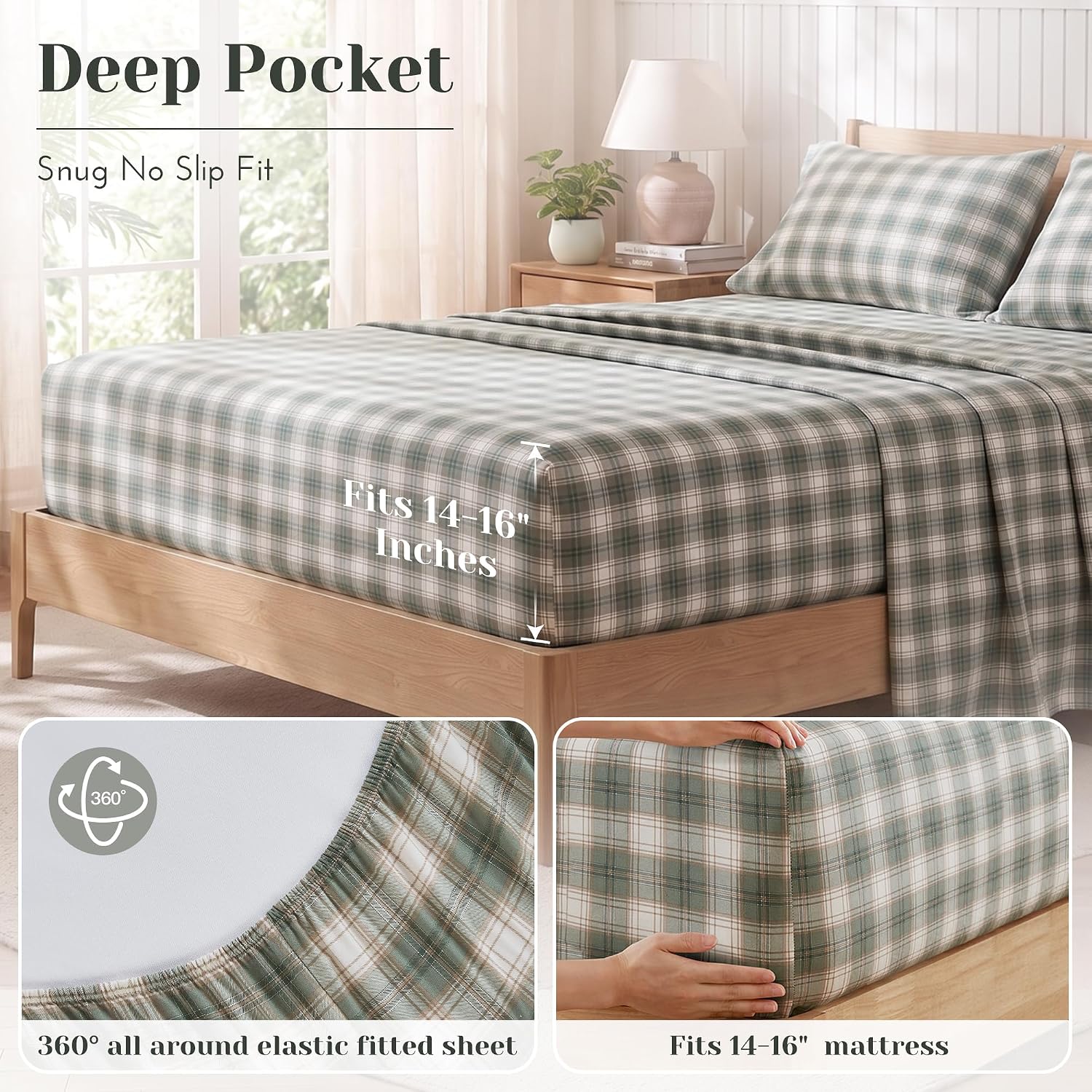 JUEGO DE SÁBANAS COMFORT SPACES WESLEY QUEEN 4 PIEZAS ALGODÓN PERCAL 144 HILOS VERDE - 5
