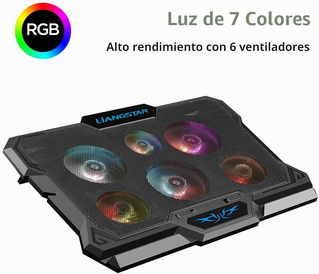 BASE DE ENFRIAMIENTO PARA LAPTOP LIANGSTAR 6 VENTILADORES RGB PARA LAPTOPS 15.6-17 PULGADAS - 3